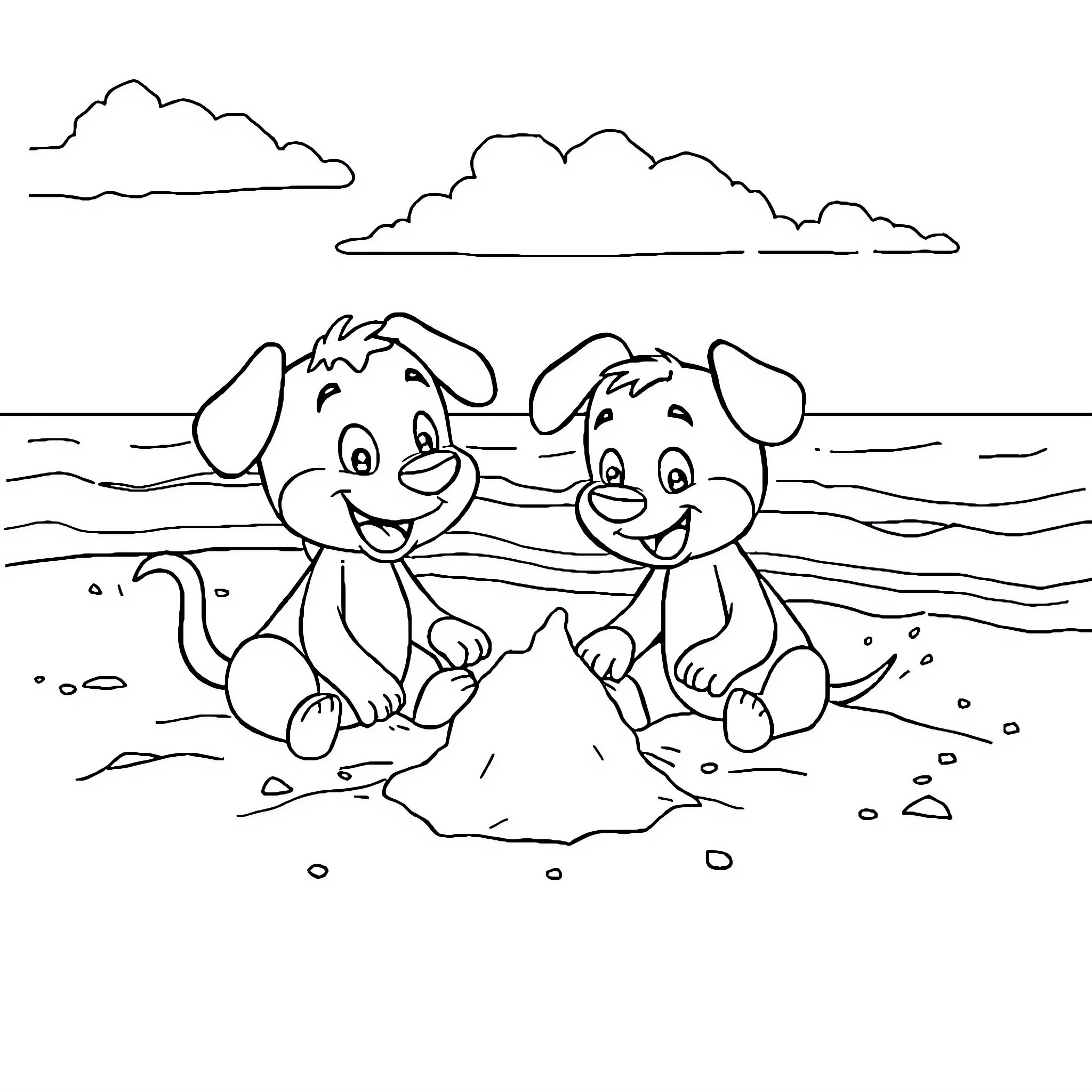 Bluey's Playful Beach Adventure Coloring Page (free black-and-white line drawing printable PDF for all, from beginners to advanced learners, including children, teens, adults, and seniors)