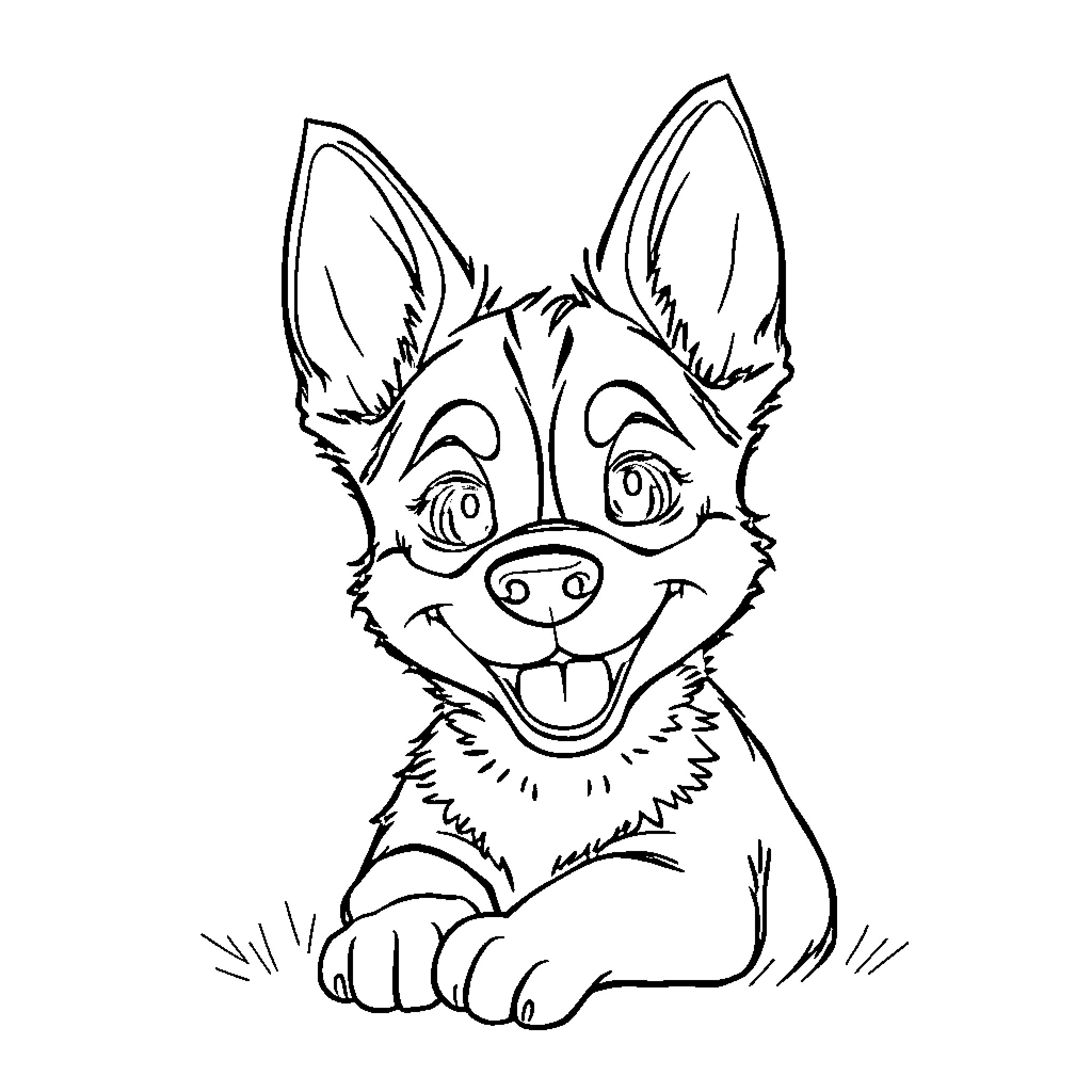Bluey the Cheerful Pup Coloring Page (free black-and-white line drawing printable PDF for all, from beginners to advanced learners, including children, teens, adults, and seniors)