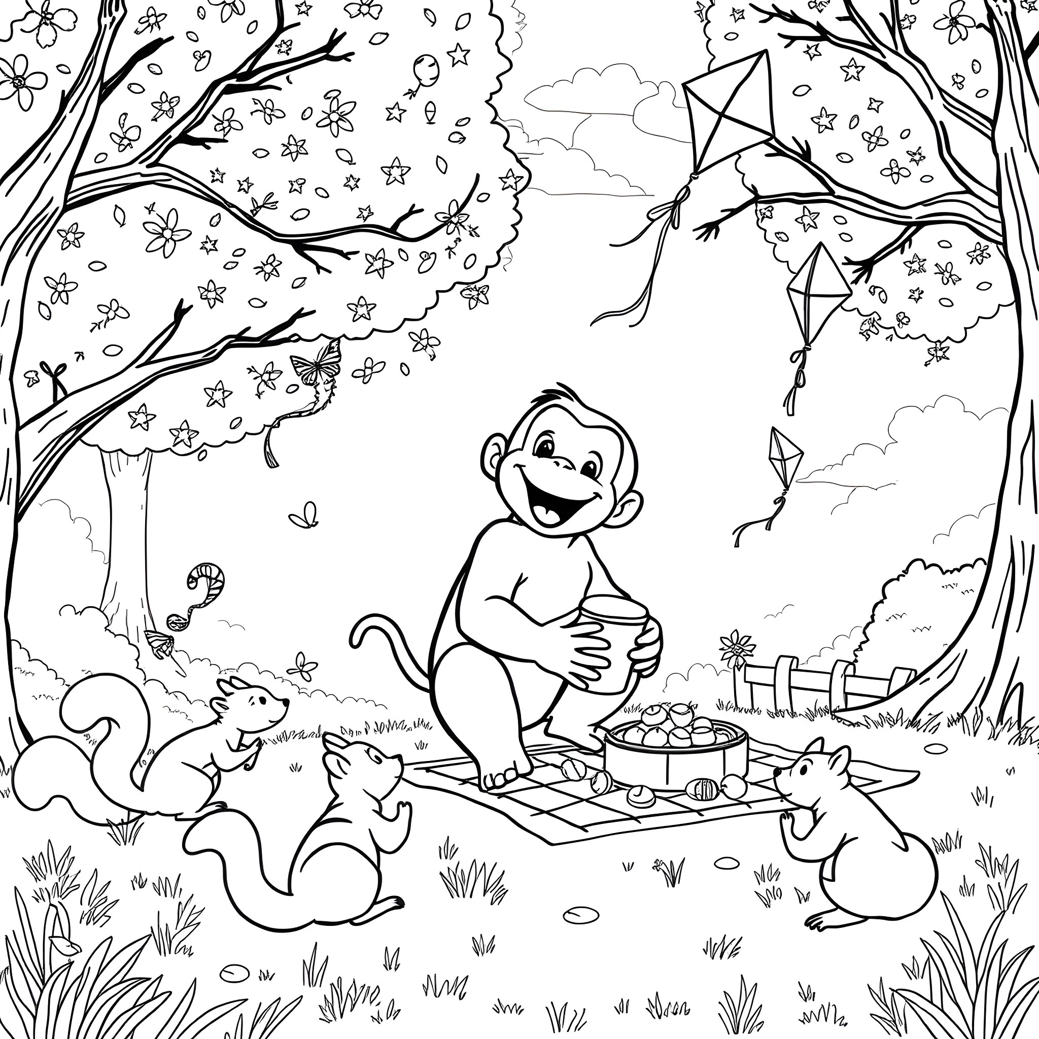 Bluey's Fun Outdoor Adventure with Friends Coloring Page (free black-and-white line drawing printable PDF for all, from beginners to advanced learners, including children, teens, adults, and seniors)