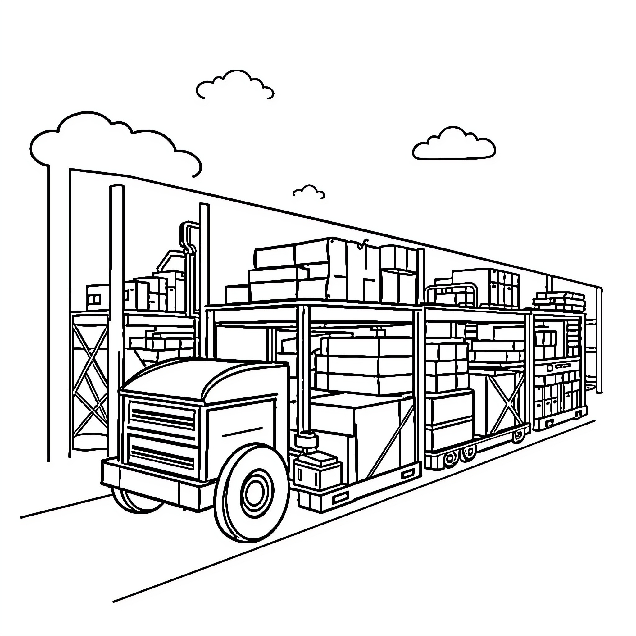 Oracle of the Logistics Warehouse Coloring Page (free black-and-white line drawing printable PDF for all, from beginners to advanced learners, including children, teens, adults, and seniors)