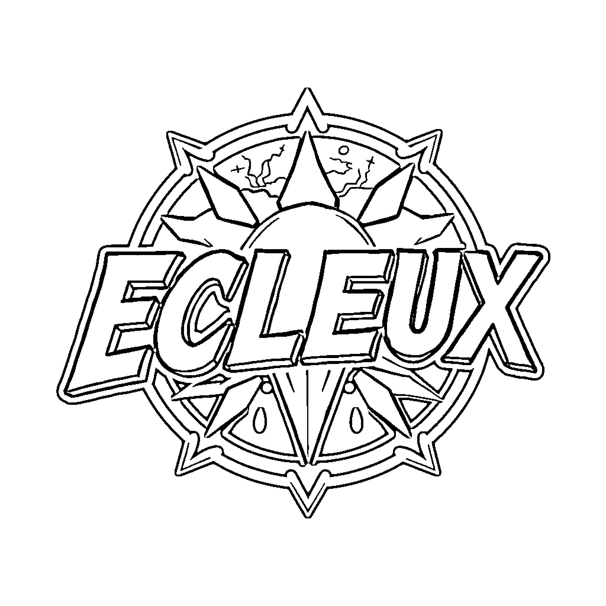 ECLEUX Geometric Design with Stylized Text Coloring Page (free black-and-white line drawing printable PDF for all, from beginners to advanced learners, including children, teens, adults, and seniors)