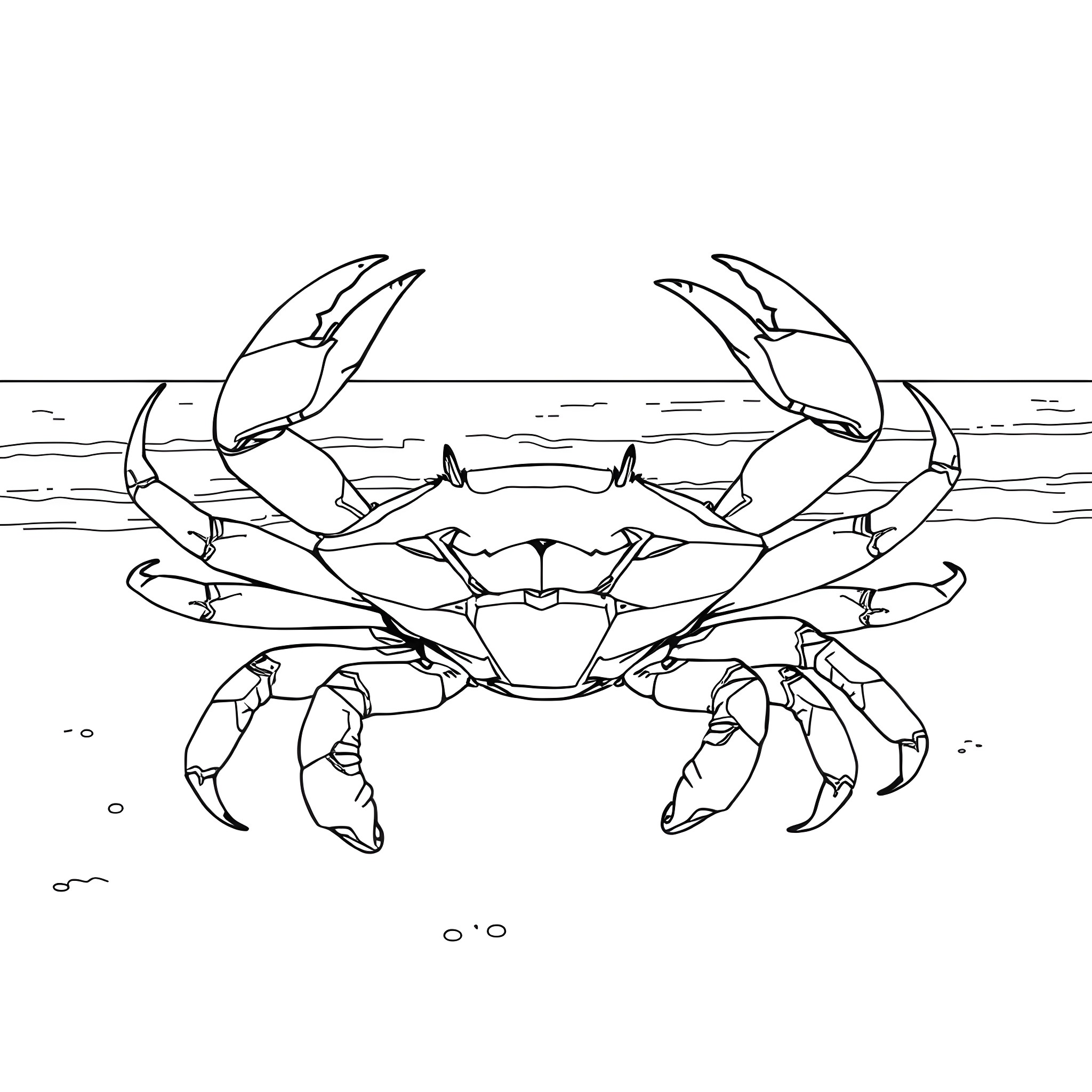 King Crab standing tall in the ocean Coloring Page (free black-and-white line drawing printable PDF for all, from beginners to advanced learners, including children, teens, adults, and seniors)