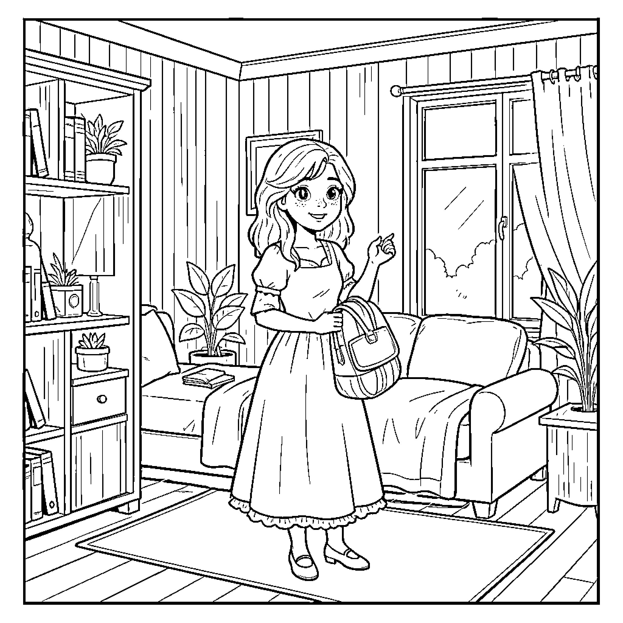 Measures of a Cozy Afternoon at Home Coloring Page (free black-and-white line drawing printable PDF for all, from beginners to advanced learners, including children, teens, adults, and seniors)