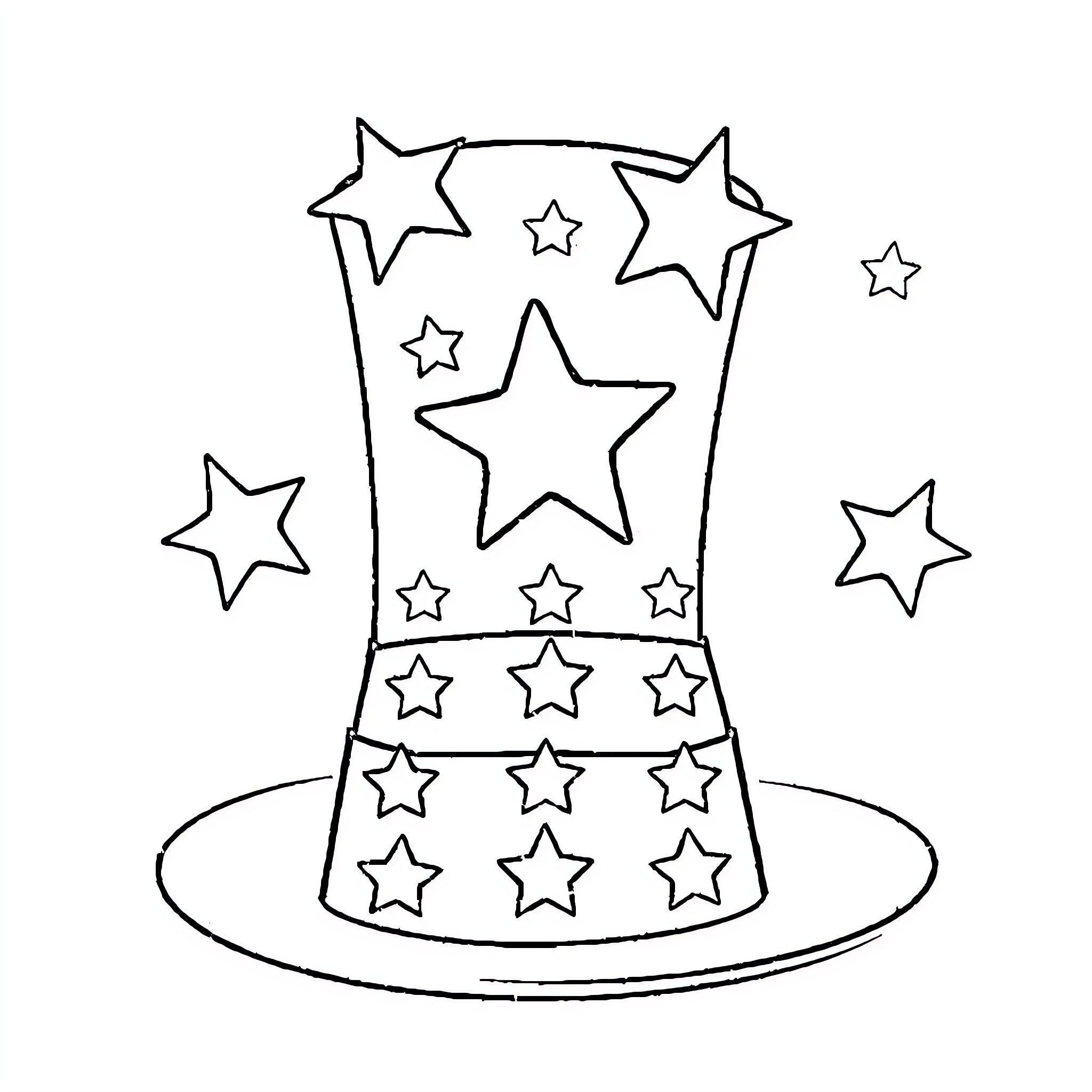 Hat with Festive Stars Coloring Page (free black-and-white line drawing printable PDF for all, from beginners to advanced learners, including children, teens, adults, and seniors)