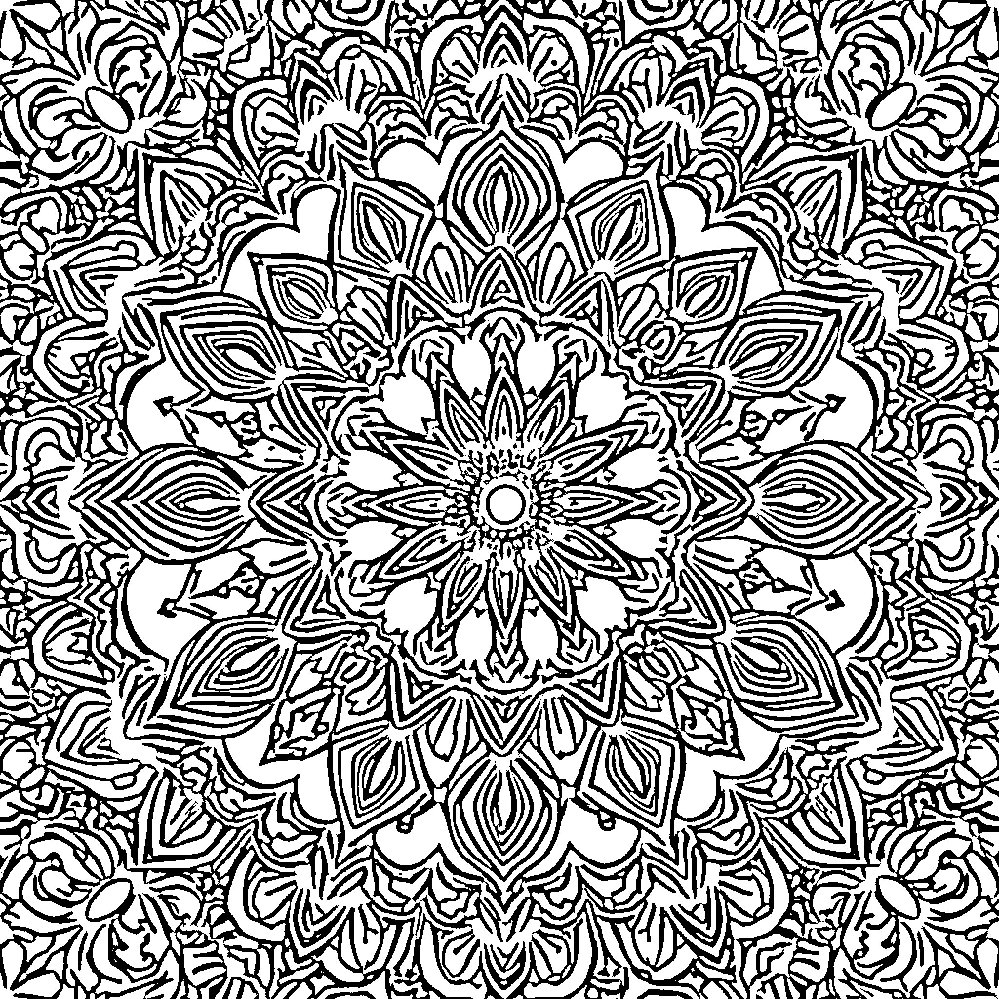 Mandalas with intricate floral patterns and symmetry Coloring Page (free black-and-white line drawing printable PDF for all, from beginners to advanced learners, including children, teens, adults, and seniors)