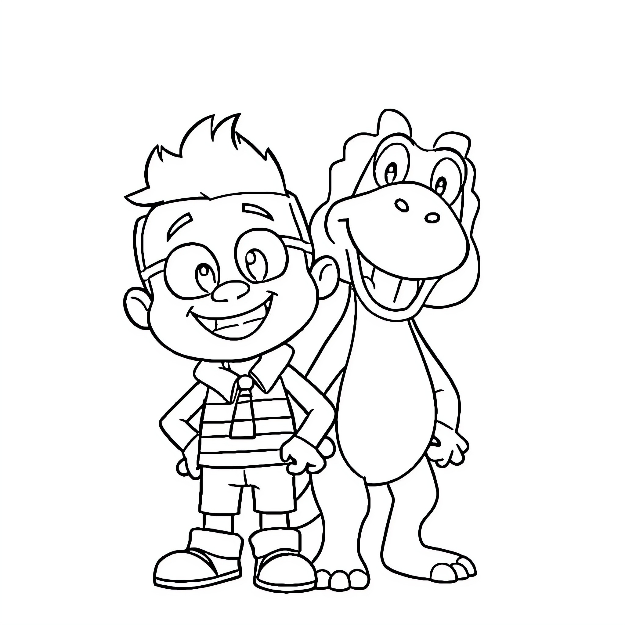 Gum Ball Characters Posing Happily Coloring Page (free black-and-white line drawing printable PDF for all, from beginners to advanced learners, including children, teens, adults, and seniors)