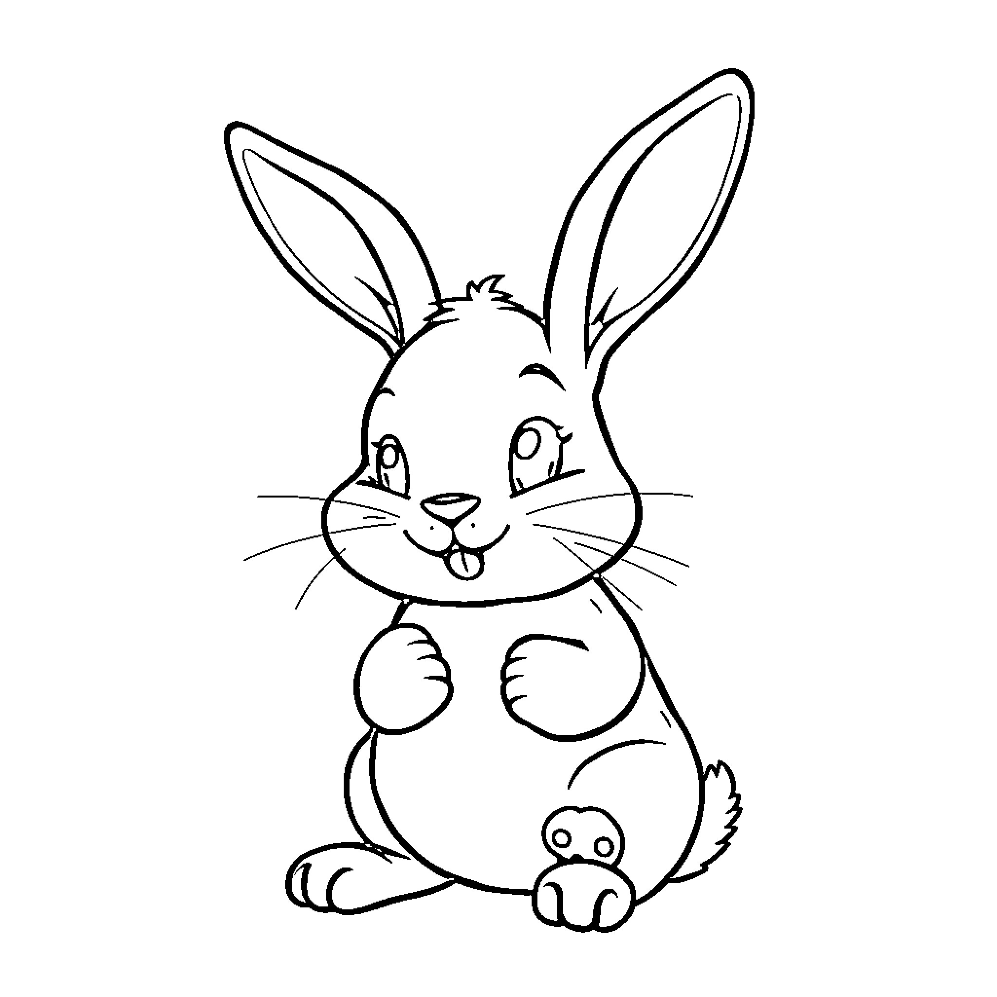 Rabbit sitting happily in a sketch Coloring Page (free black-and-white line drawing printable PDF for all, from beginners to advanced learners, including children, teens, adults, and seniors)