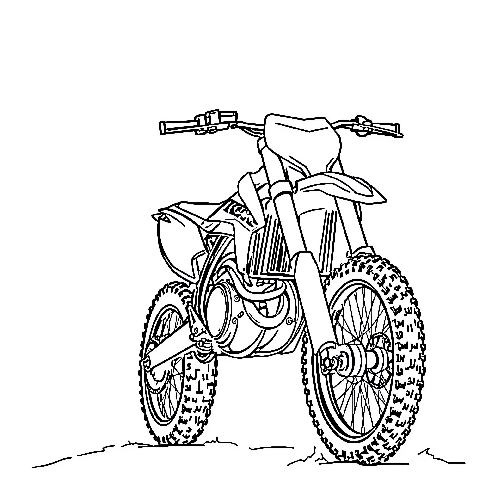 KTM Motocross Bike in Action Coloring Page (free black-and-white line drawing printable PDF for all, from beginners to advanced learners, including children, teens, adults, and seniors)