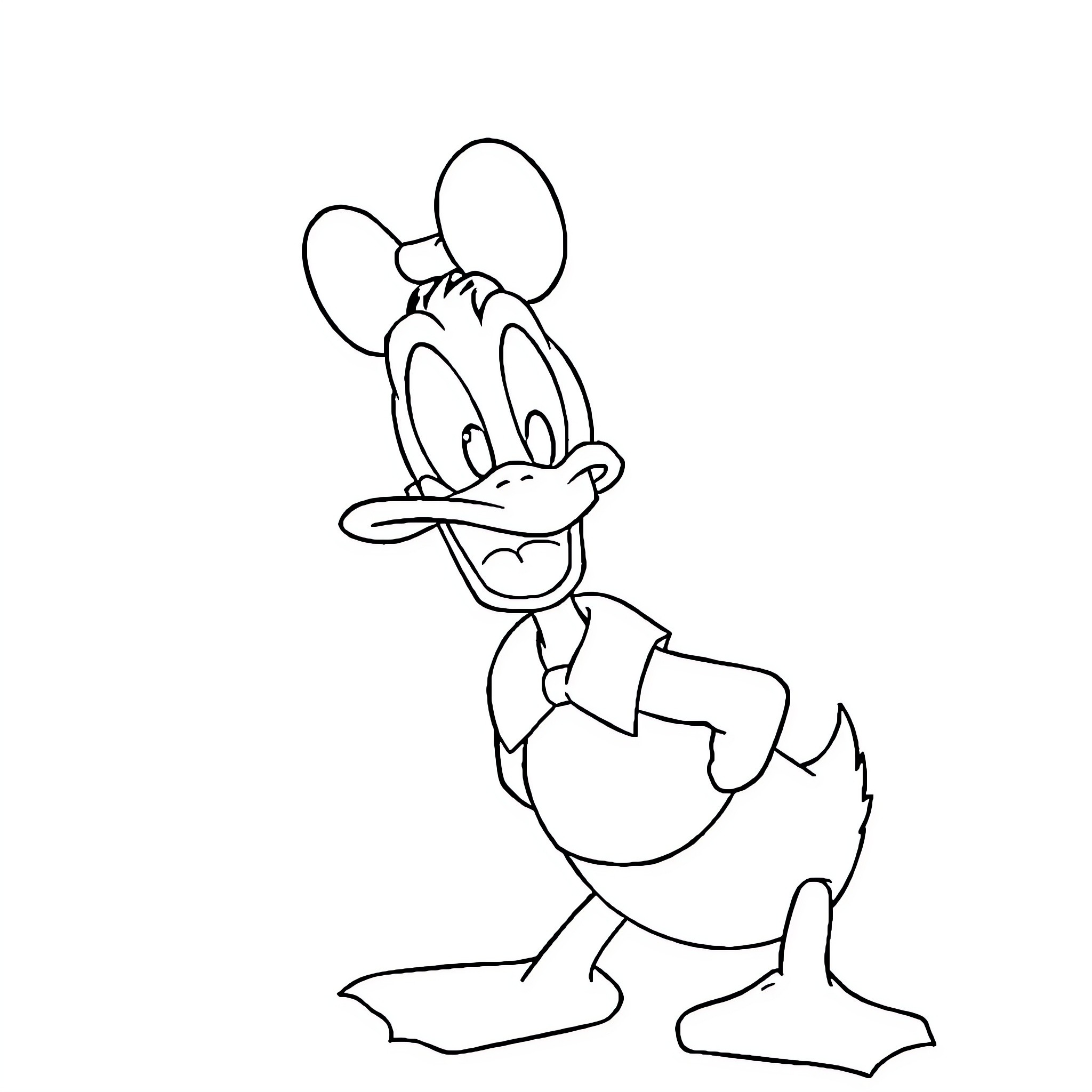 Donald Duck posing with a cheerful expression Coloring Page (free black-and-white line drawing printable PDF for all, from beginners to advanced learners, including children, teens, adults, and seniors)
