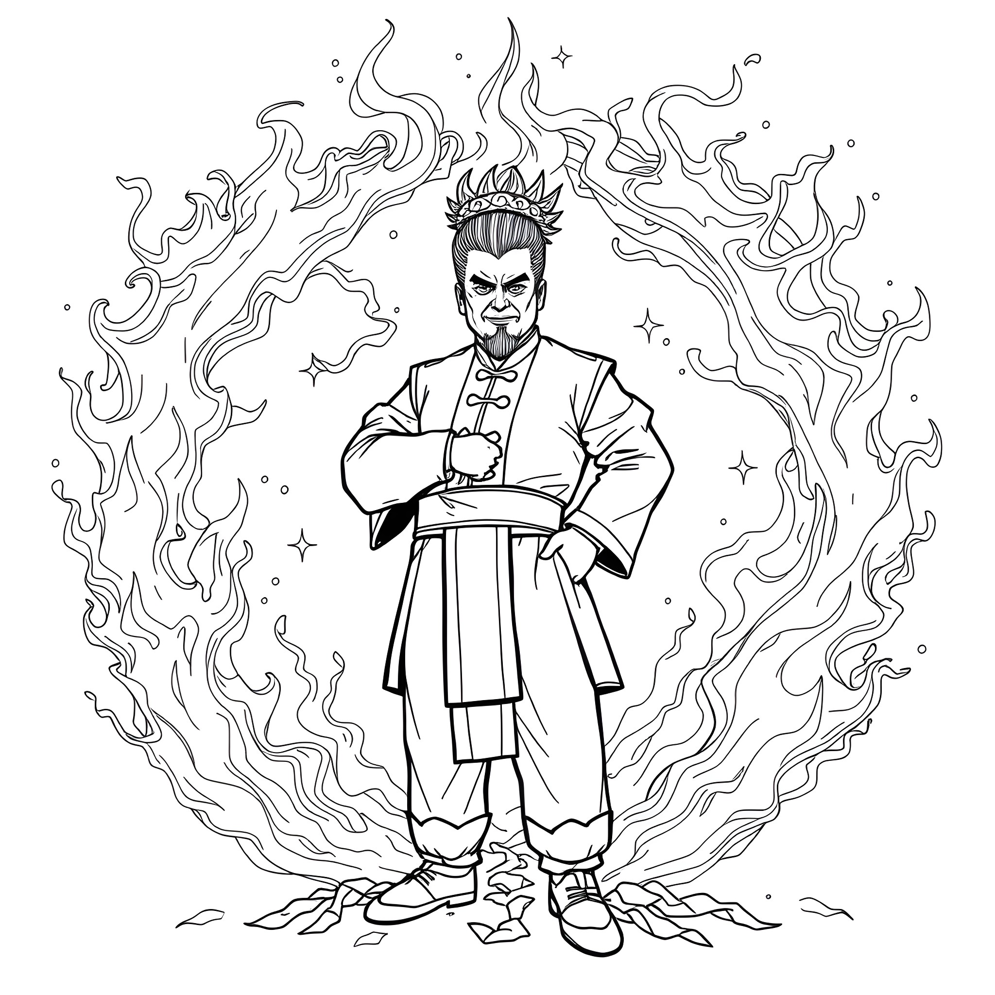 Chairman's Fiery Determination Coloring Page (free black-and-white line drawing printable PDF for all, from beginners to advanced learners, including children, teens, adults, and seniors)