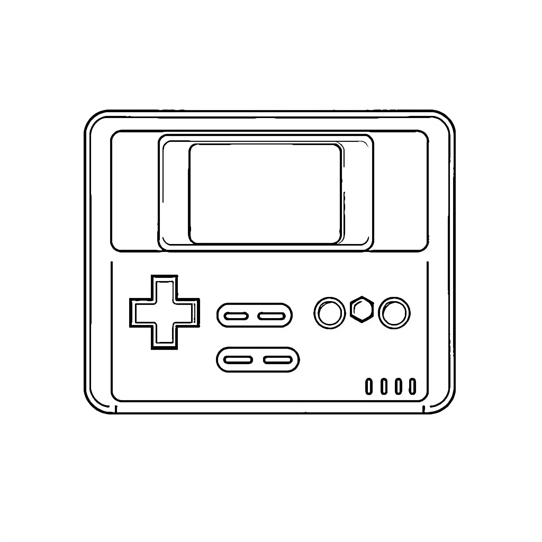 Nintendo Handheld Game Console Silhouette Coloring Page (free black-and-white line drawing printable PDF for all, from beginners to advanced learners, including children, teens, adults, and seniors)