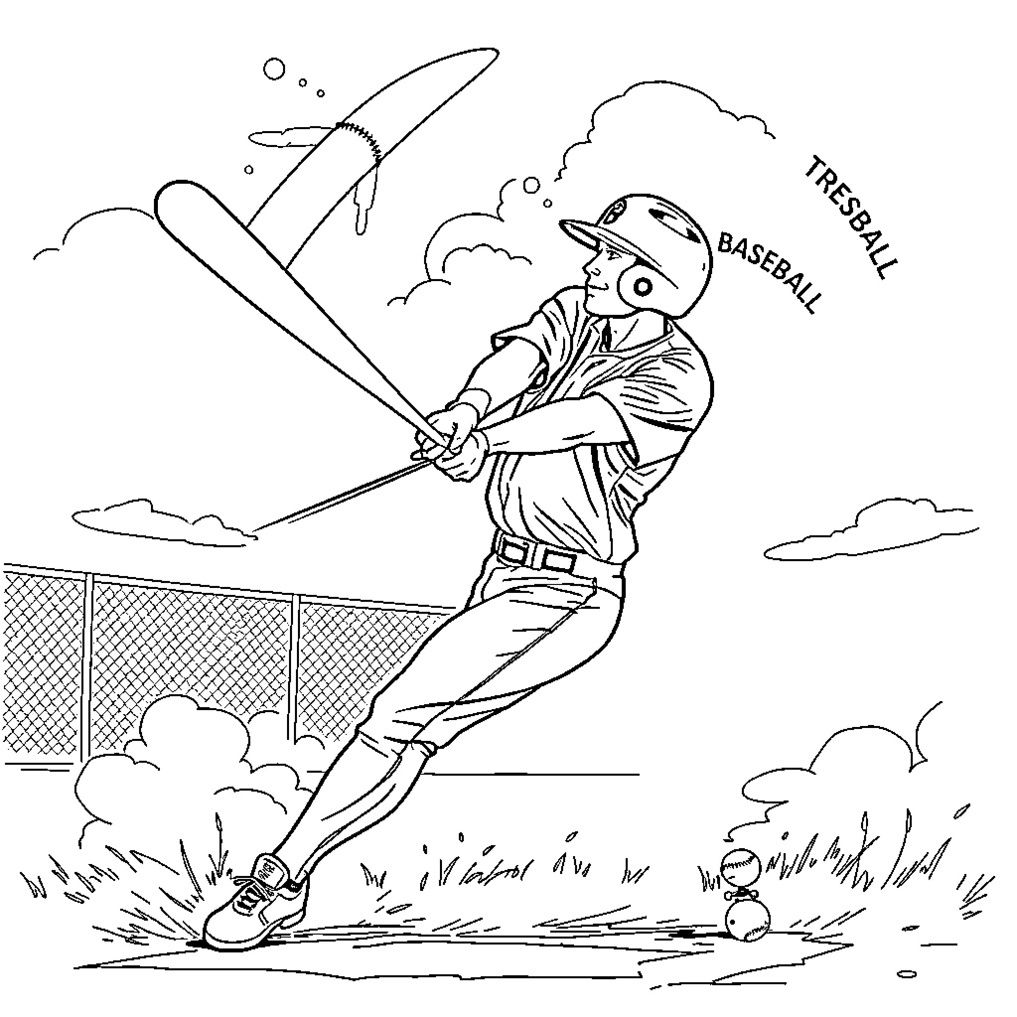 Baseball Player Batting with Enthusiasm Coloring Page (free black-and-white line drawing printable PDF for all, from beginners to advanced learners, including children, teens, adults, and seniors)