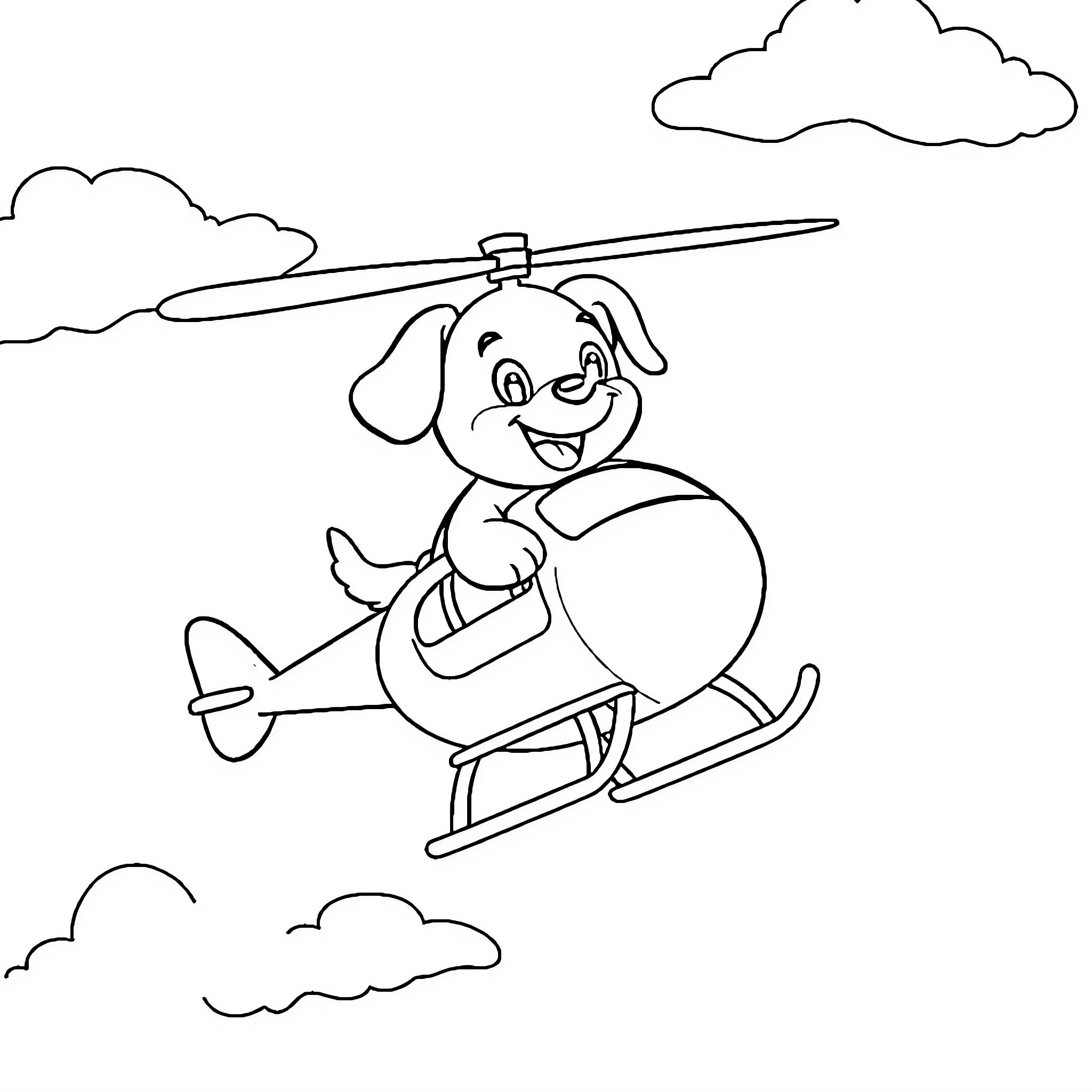 Bluey flying a helicopter with joy Coloring Page (free black-and-white line drawing printable PDF for all, from beginners to advanced learners, including children, teens, adults, and seniors)