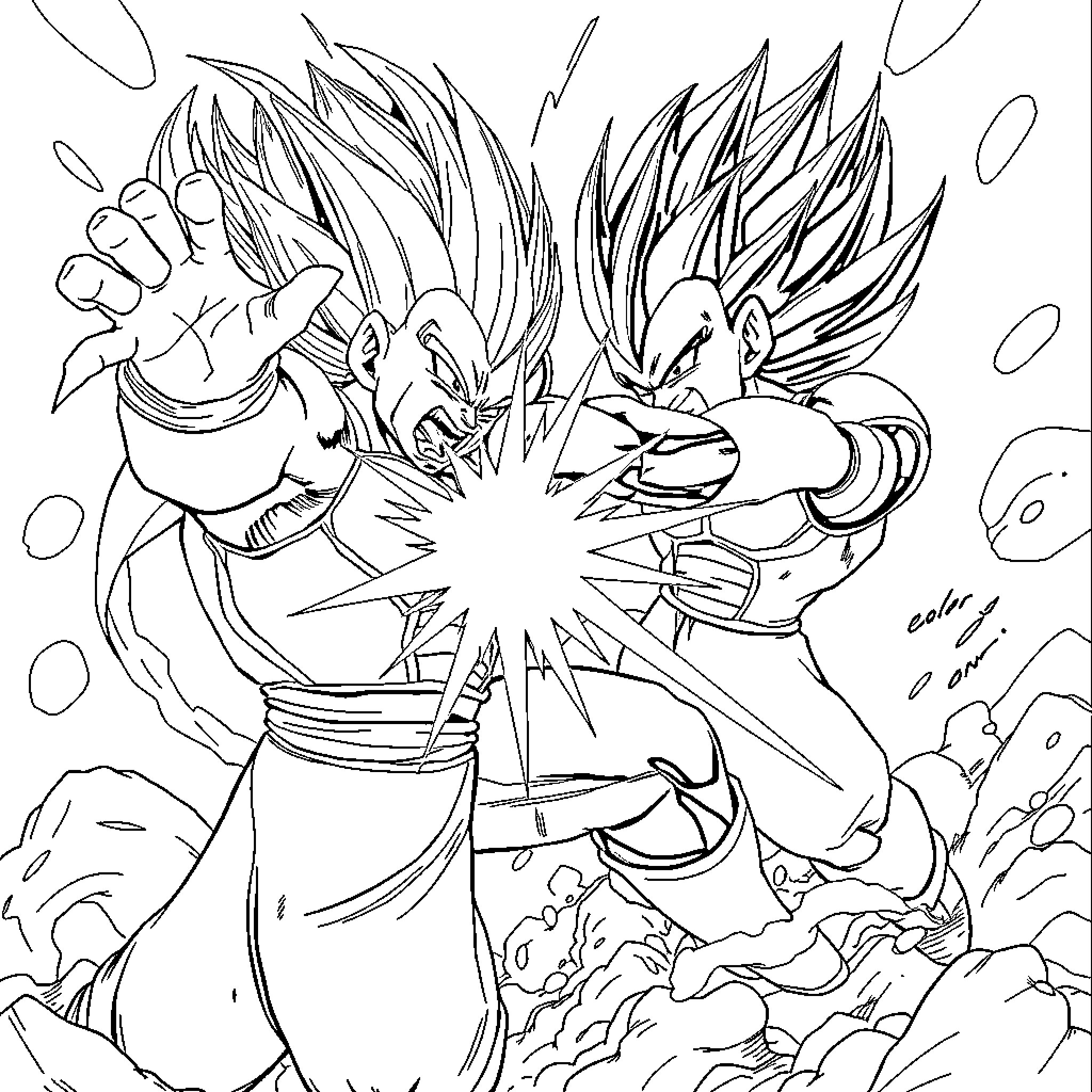 Vegeta charging powerful energy blast in battle Coloring Page (free black-and-white line drawing printable PDF for all, from beginners to advanced learners, including children, teens, adults, and seniors)