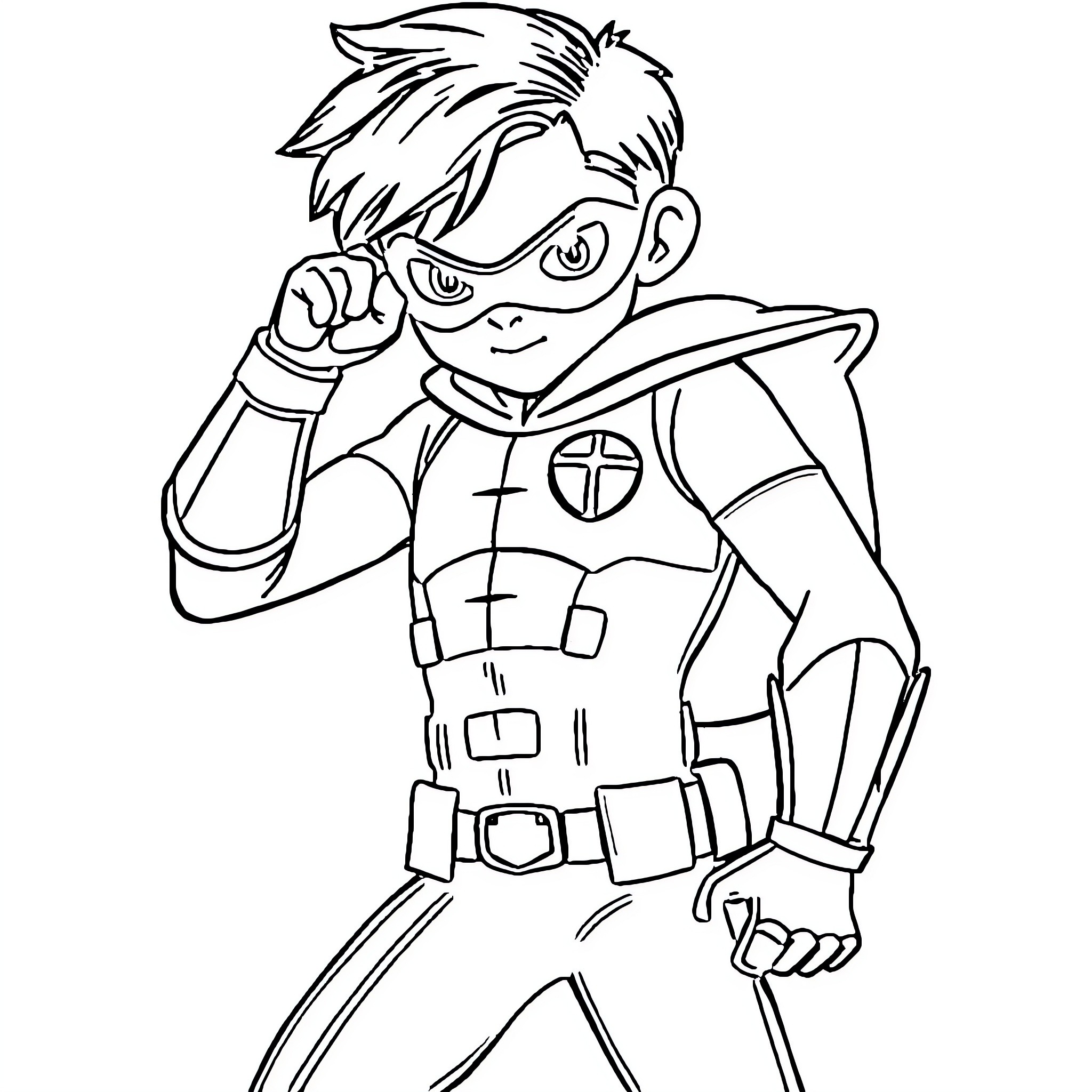 Damian Wayne as a determined superhero Coloring Page (free black-and-white line drawing printable PDF for all, from beginners to advanced learners, including children, teens, adults, and seniors)