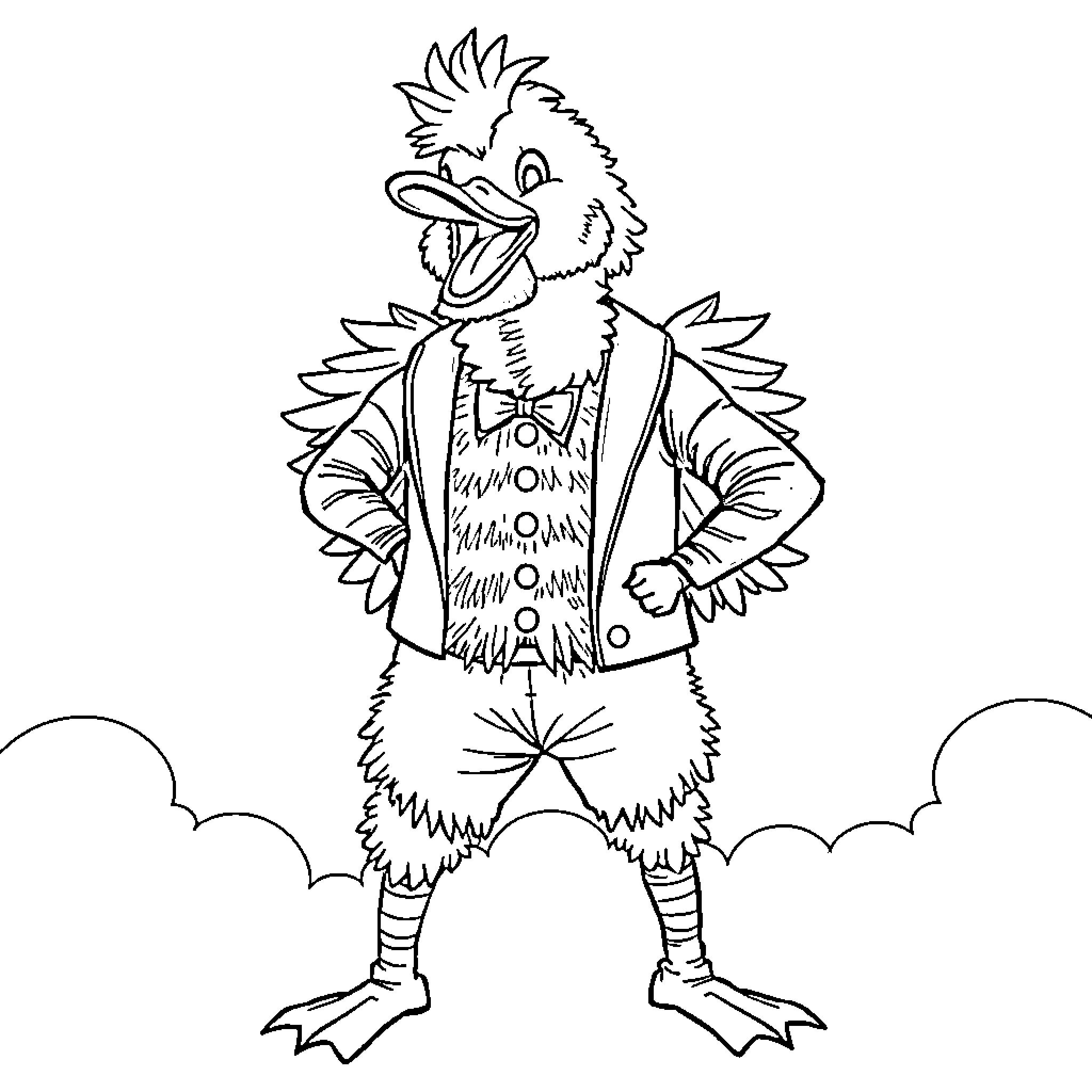 Jon Jones as a Quirky and Eccentric Cartoon Character Coloring Page (free black-and-white line drawing printable PDF for all, from beginners to advanced learners, including children, teens, adults, and seniors)