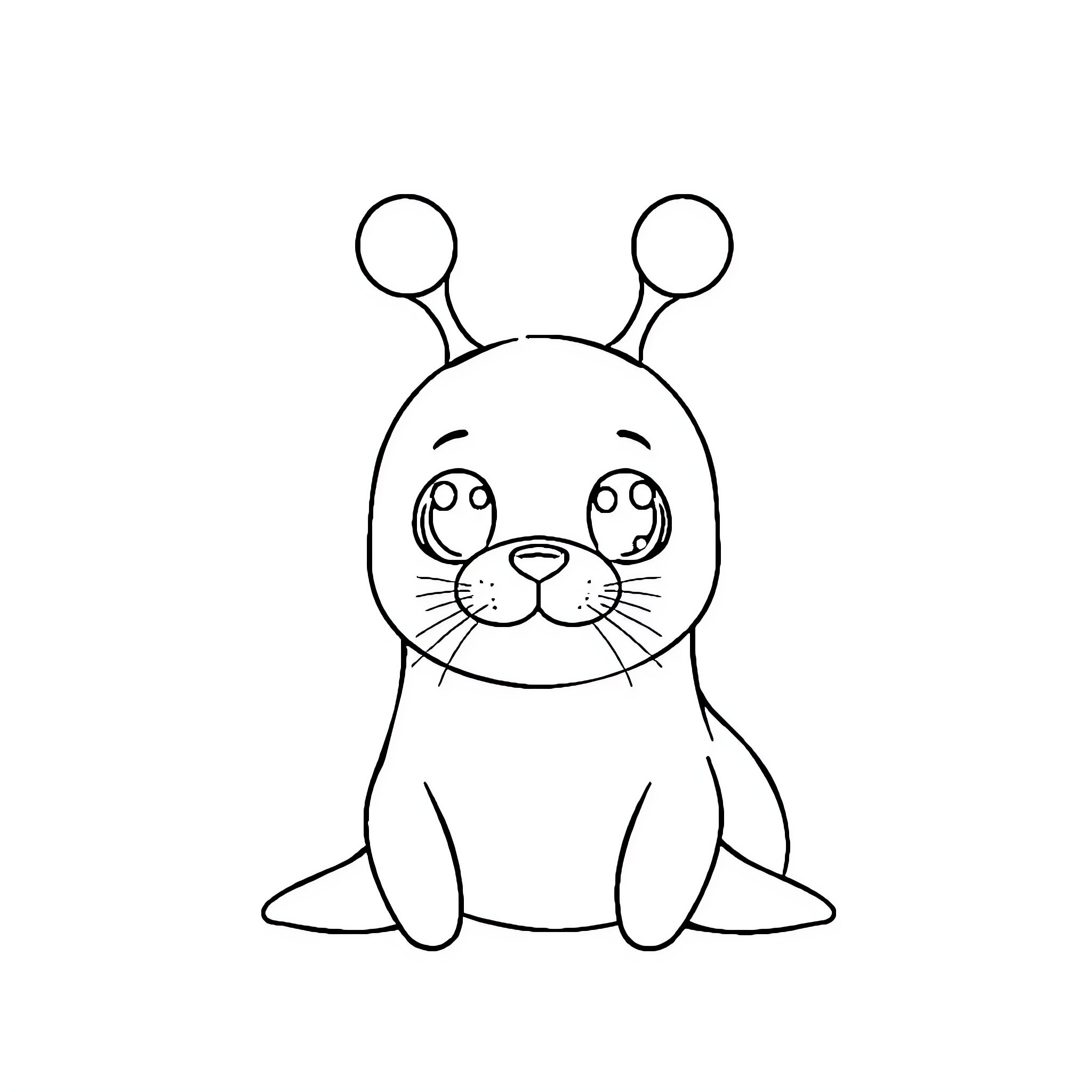 Seal with Cute Antenna-like Ears Coloring Page (free black-and-white line drawing printable PDF for all, from beginners to advanced learners, including children, teens, adults, and seniors)