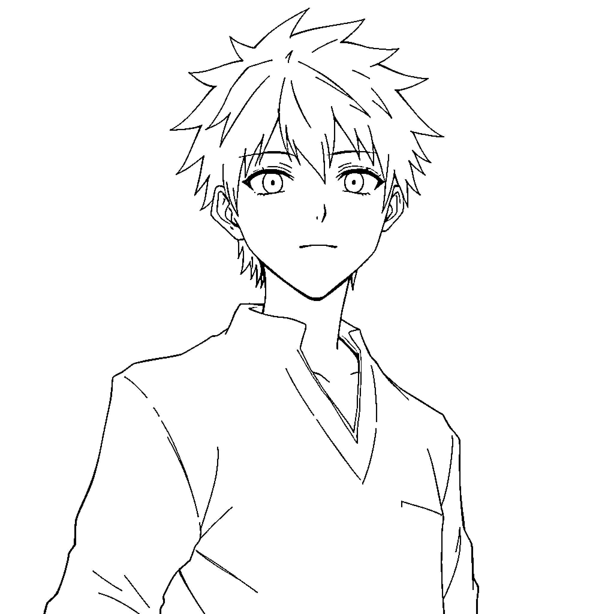 Ichigo Kurosaki displaying a serious expression Coloring Page (free black-and-white line drawing printable PDF for all, from beginners to advanced learners, including children, teens, adults, and seniors)