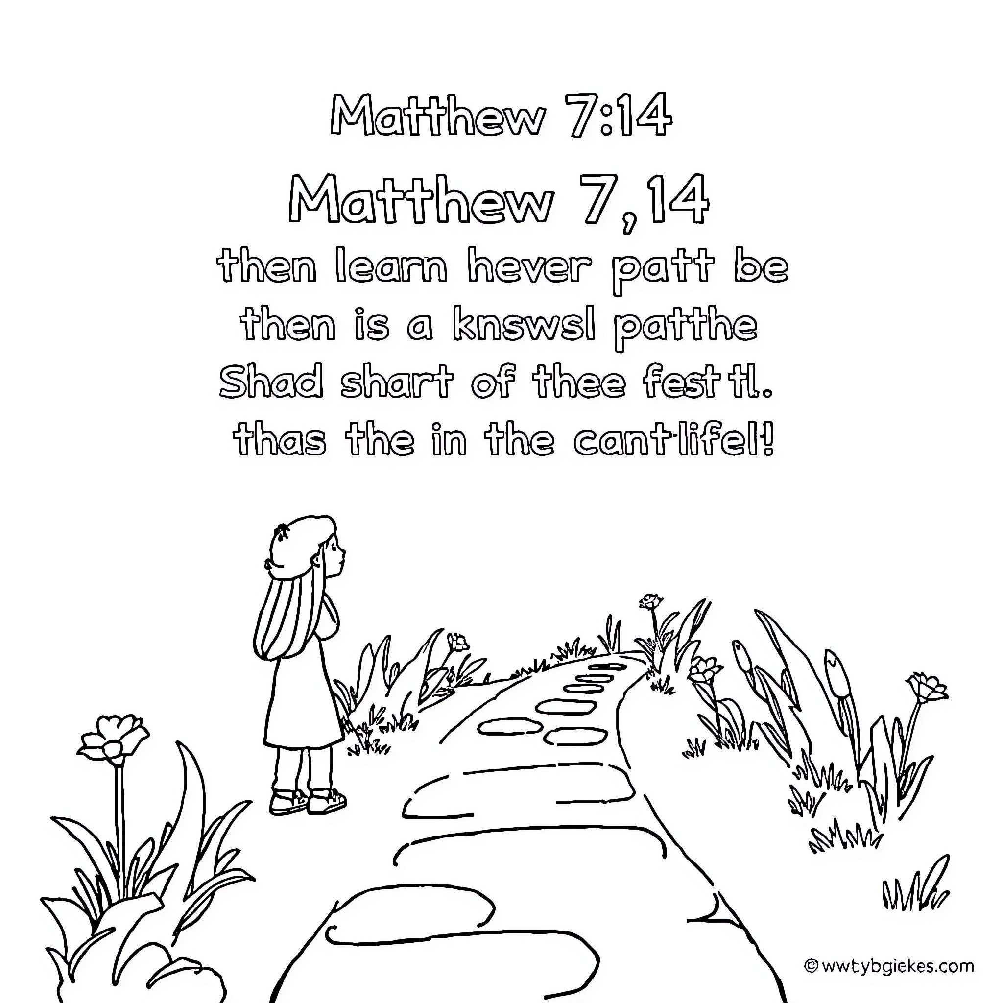 Child walking on a path in nature Coloring Page (free black-and-white line drawing printable PDF for all, from beginners to advanced learners, including children, teens, adults, and seniors)