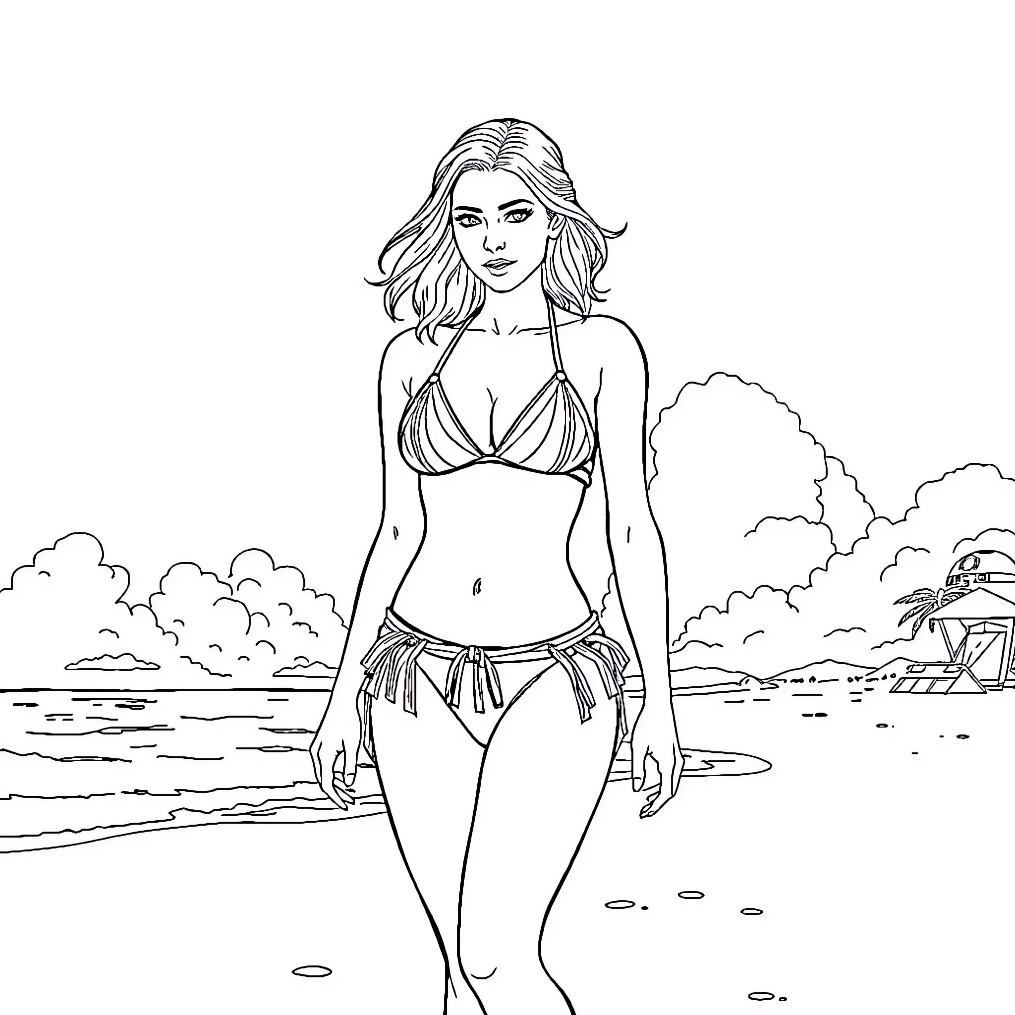 Obi-Wan Kenobi on the beach enjoying the scenery Coloring Page (free black-and-white line drawing printable PDF for all, from beginners to advanced learners, including children, teens, adults, and seniors)