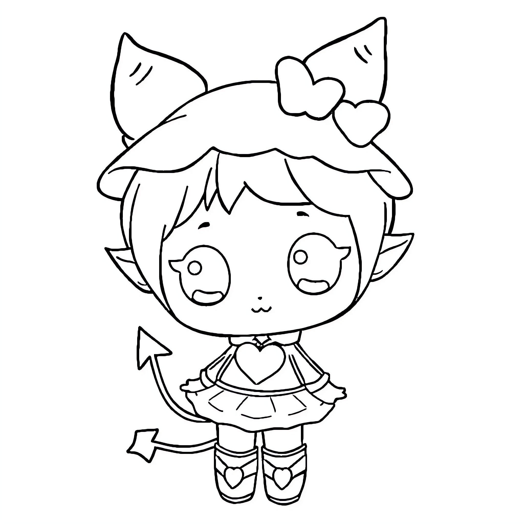 My Melody: Cute Girl in Dress and Bow Coloring Page (free black-and-white line drawing printable PDF for all, from beginners to advanced learners, including children, teens, adults, and seniors)