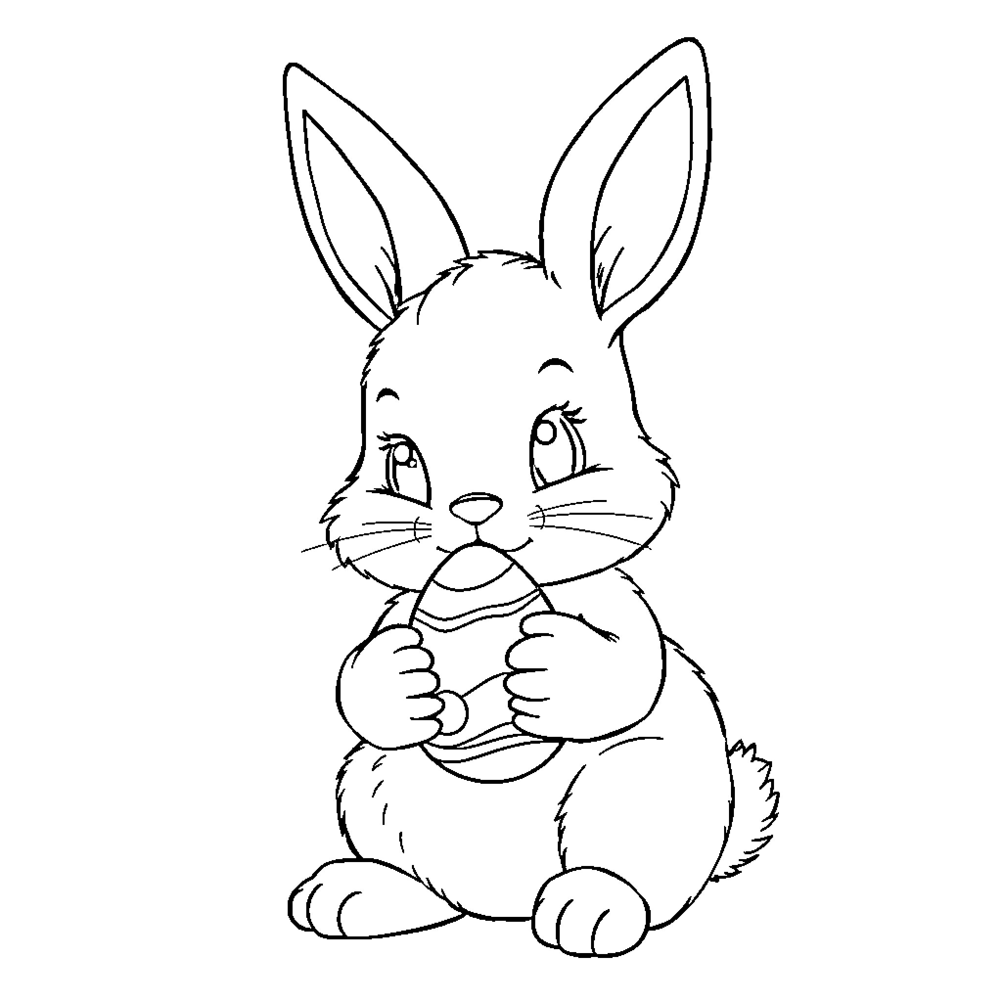 Bunny sitting and smiling happily Coloring Page (free black-and-white line drawing printable PDF for all, from beginners to advanced learners, including children, teens, adults, and seniors)