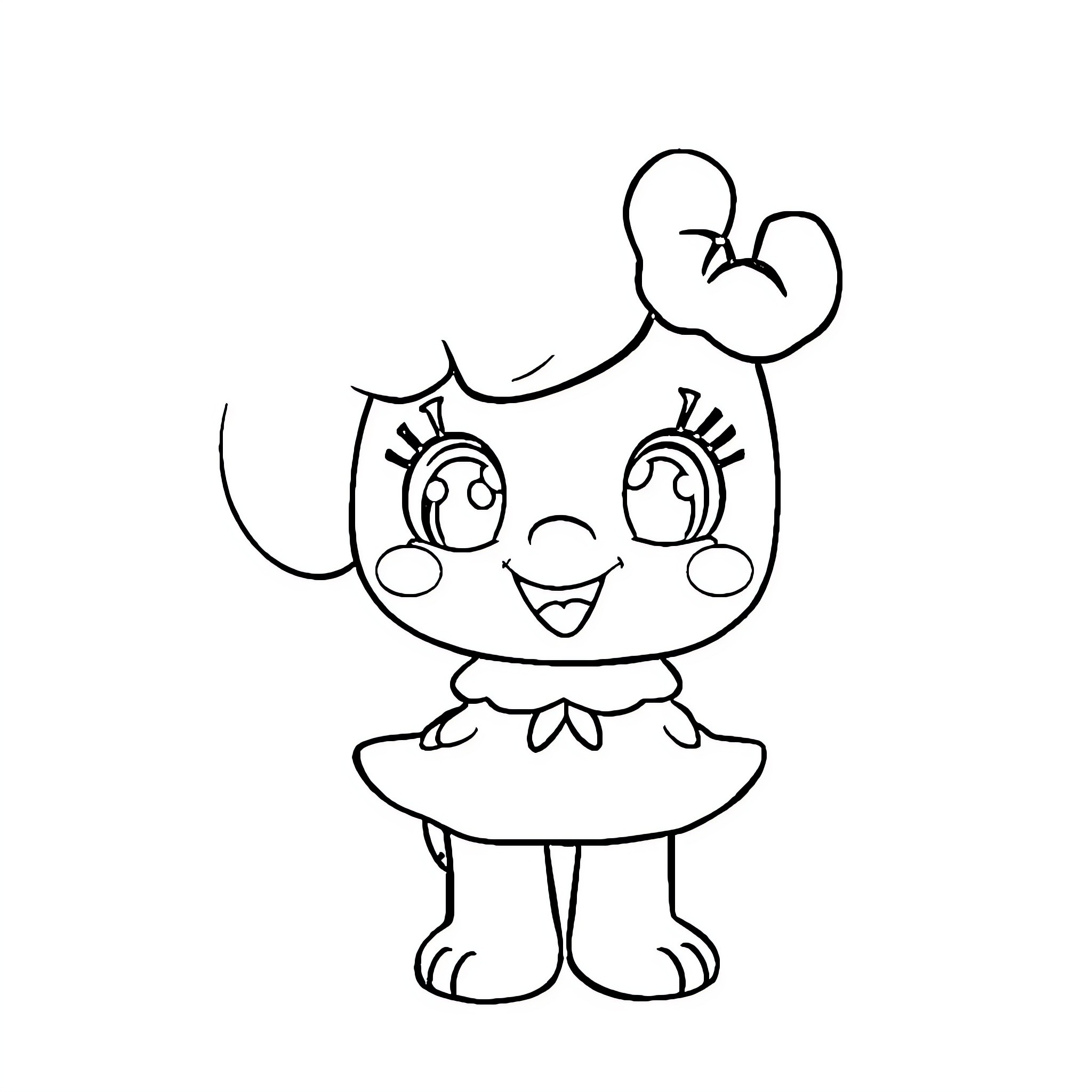 Poppy cartoon character smiling happily Coloring Page (free black-and-white line drawing printable PDF for all, from beginners to advanced learners, including children, teens, adults, and seniors)