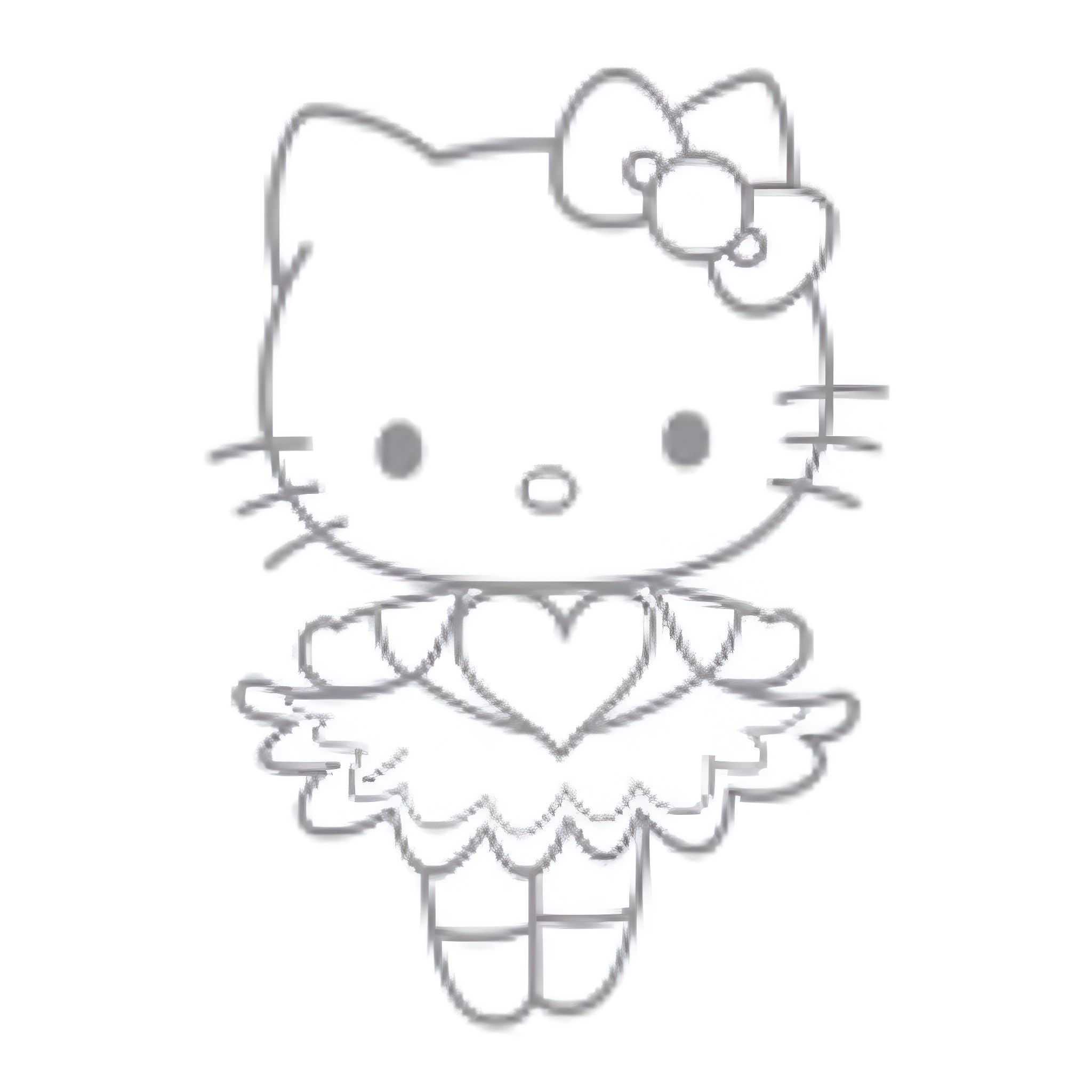 Hello Kitty ballerina in graceful pose Coloring Page (free black-and-white line drawing printable PDF for all, from beginners to advanced learners, including children, teens, adults, and seniors)
