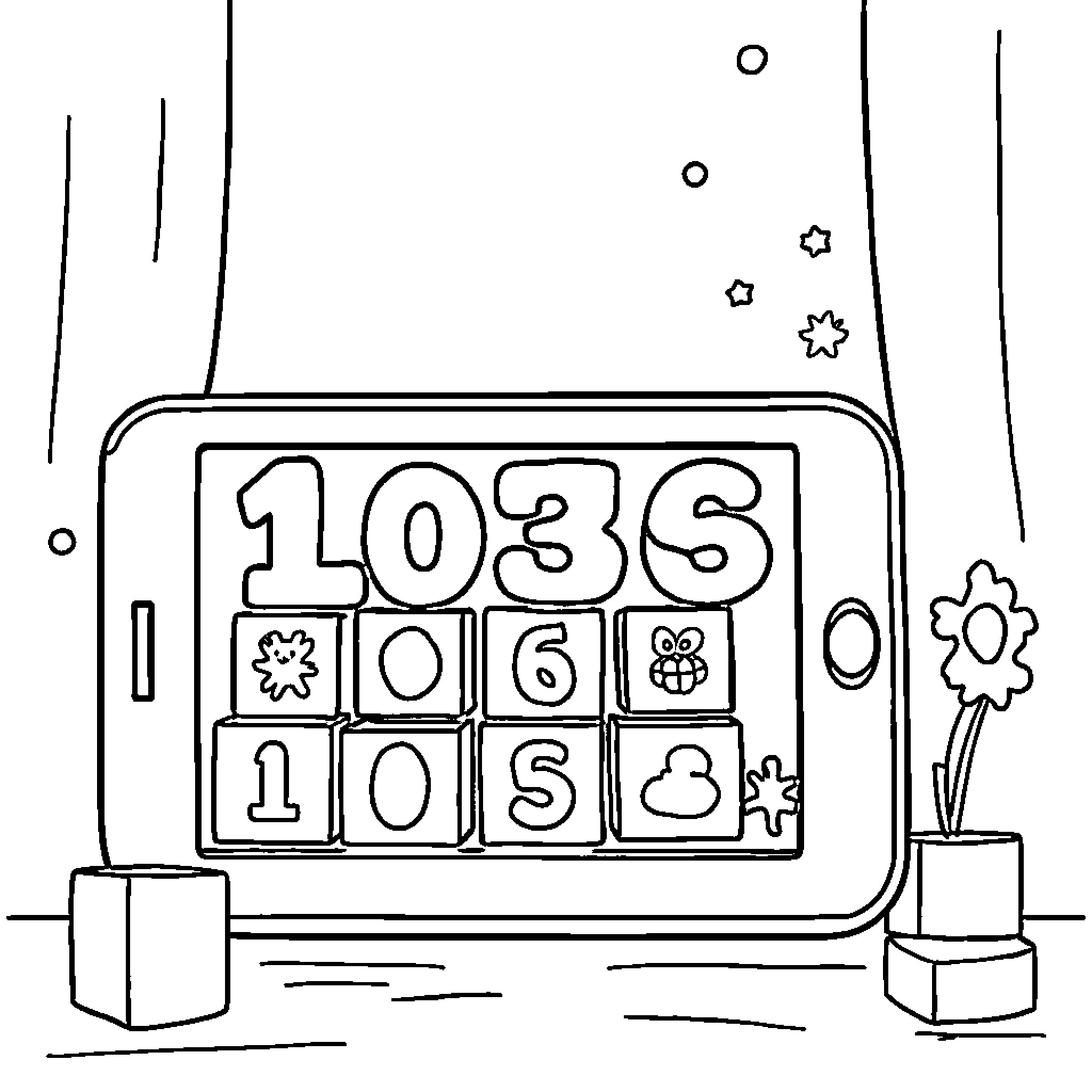 Number Blocks Displayed on a Device Coloring Page (free black-and-white line drawing printable PDF for all, from beginners to advanced learners, including children, teens, adults, and seniors)