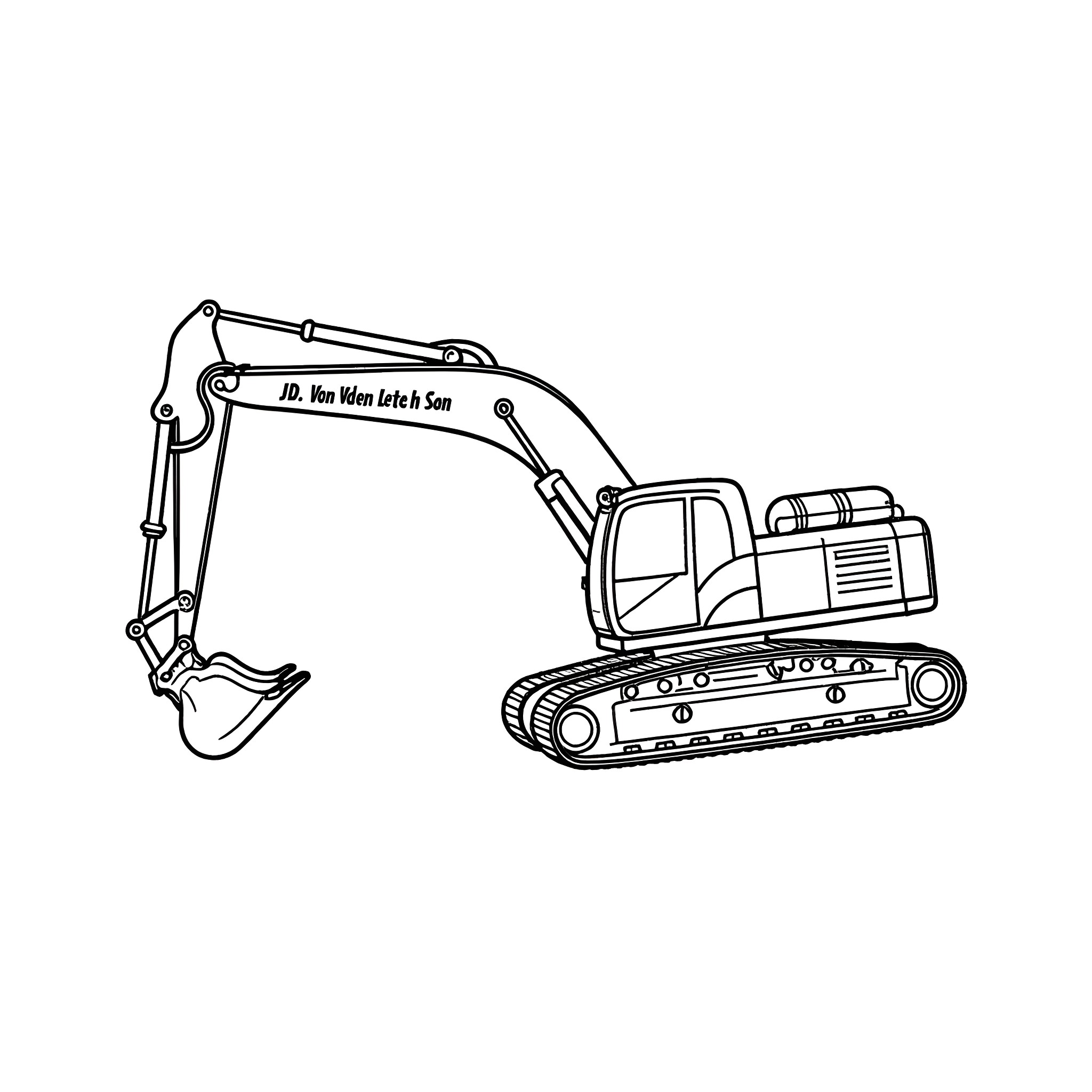 Excavator at work on construction site Coloring Page (free black-and-white line drawing printable PDF for all, from beginners to advanced learners, including children, teens, adults, and seniors)