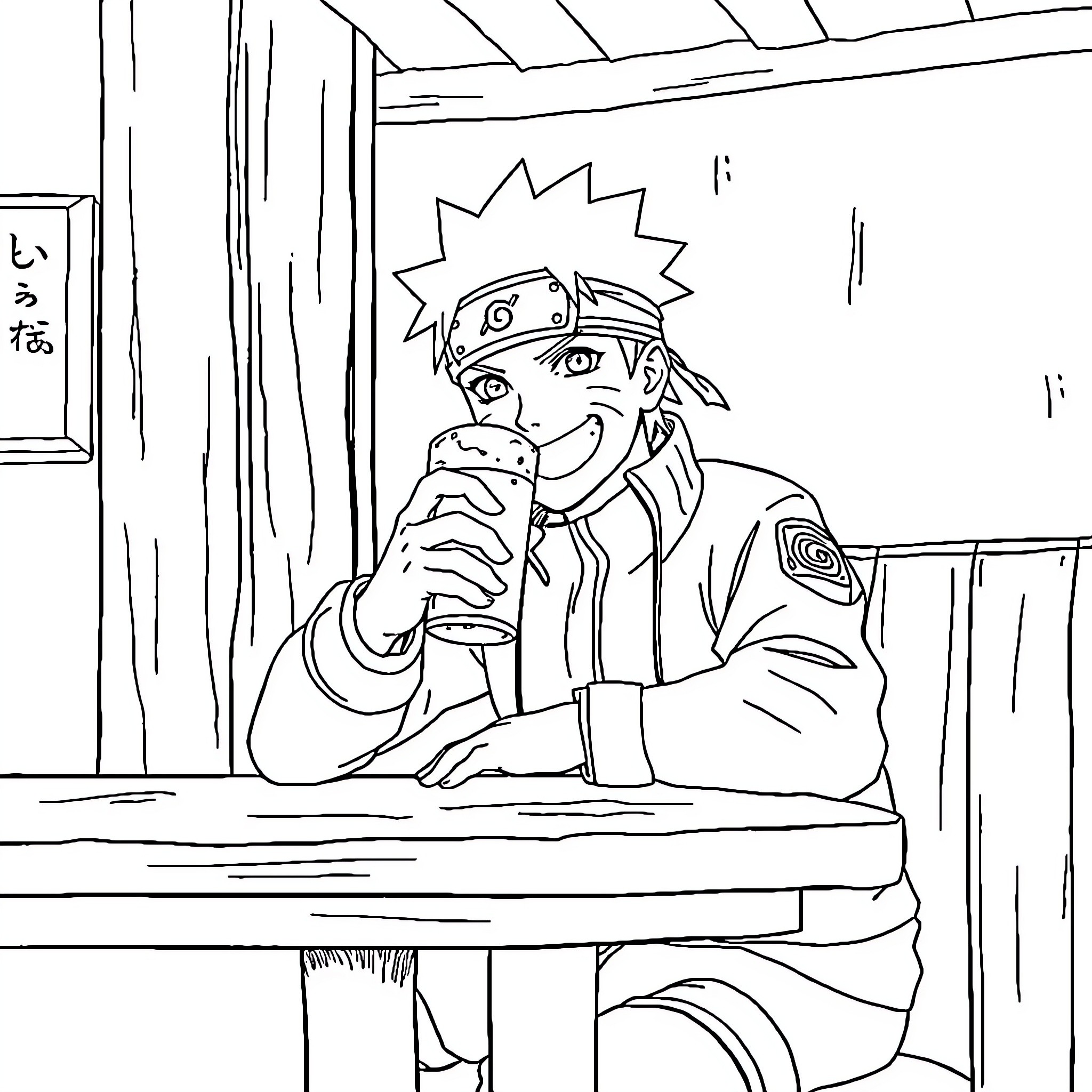 Naruto contemplating deeply in a secluded setting Coloring Page (free black-and-white line drawing printable PDF for all, from beginners to advanced learners, including children, teens, adults, and seniors)