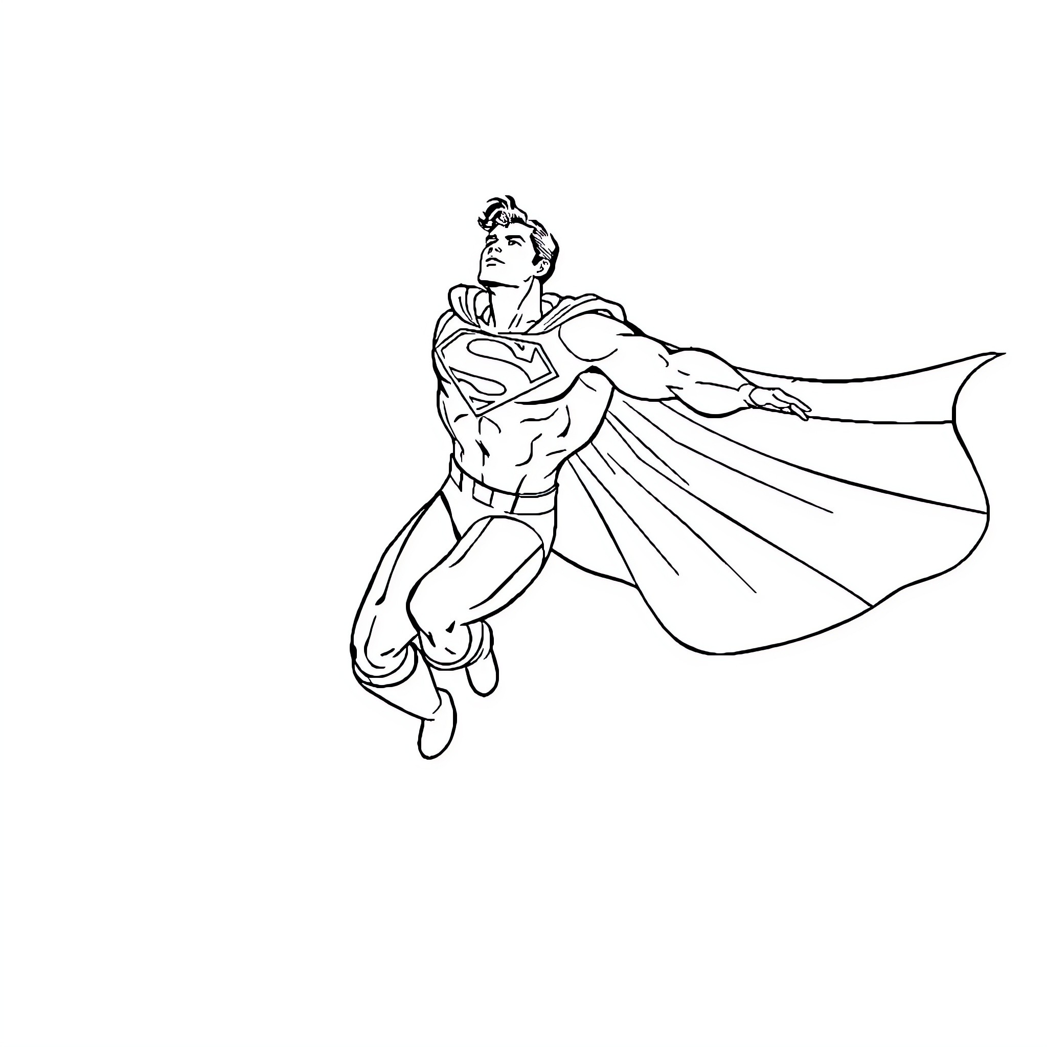 Superman soaring through the skies Coloring Page (free black-and-white line drawing printable PDF for all, from beginners to advanced learners, including children, teens, adults, and seniors)