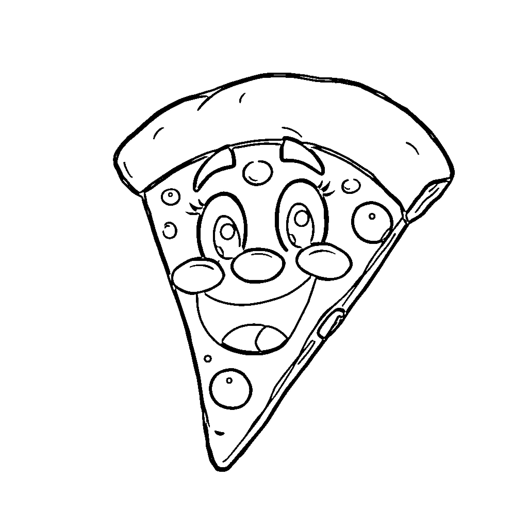 Pizza slice with happy expression Coloring Page (free black-and-white line drawing printable PDF for all, from beginners to advanced learners, including children, teens, adults, and seniors)