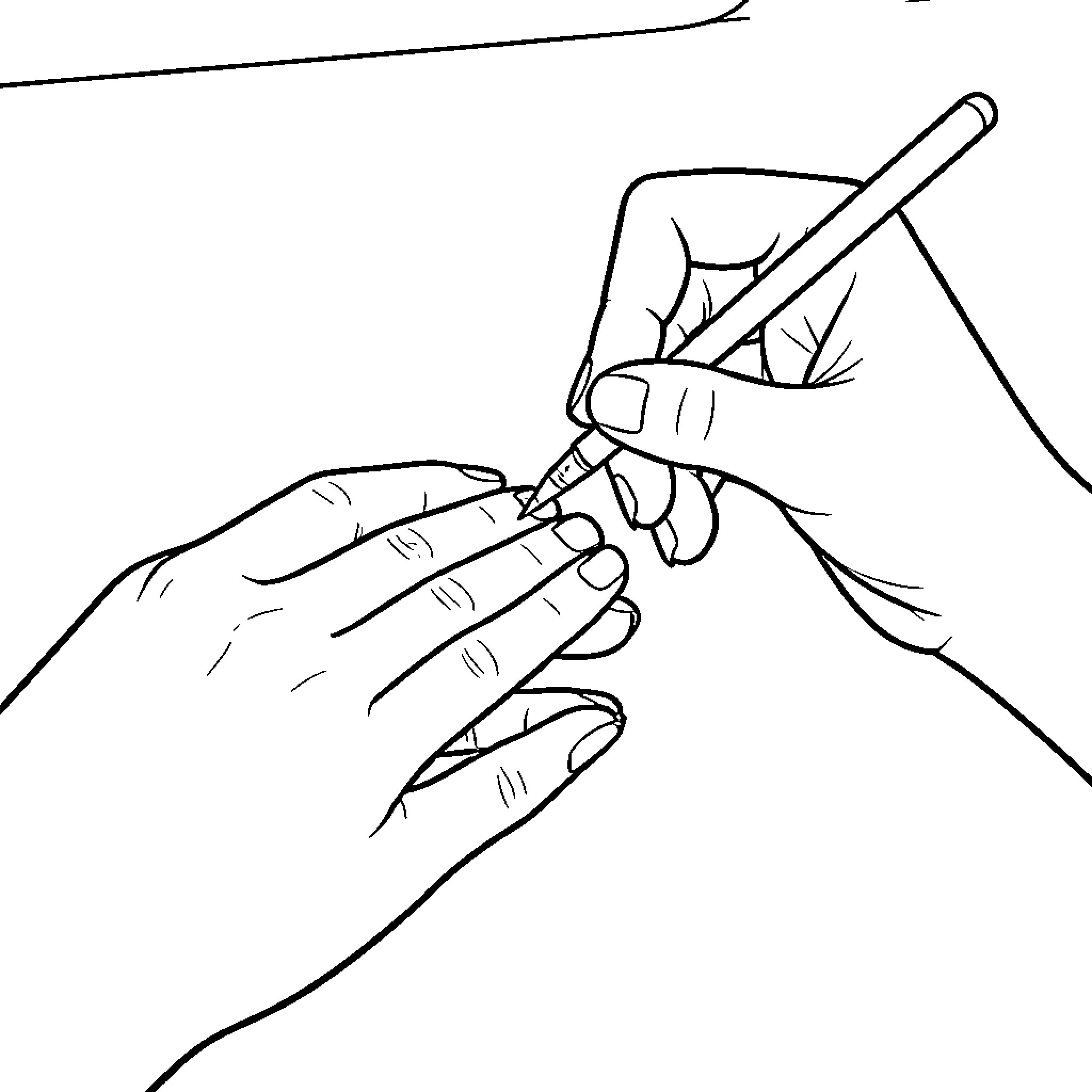 Hand applying nail polish to another hand Coloring Page (free black-and-white line drawing printable PDF for all, from beginners to advanced learners, including children, teens, adults, and seniors)