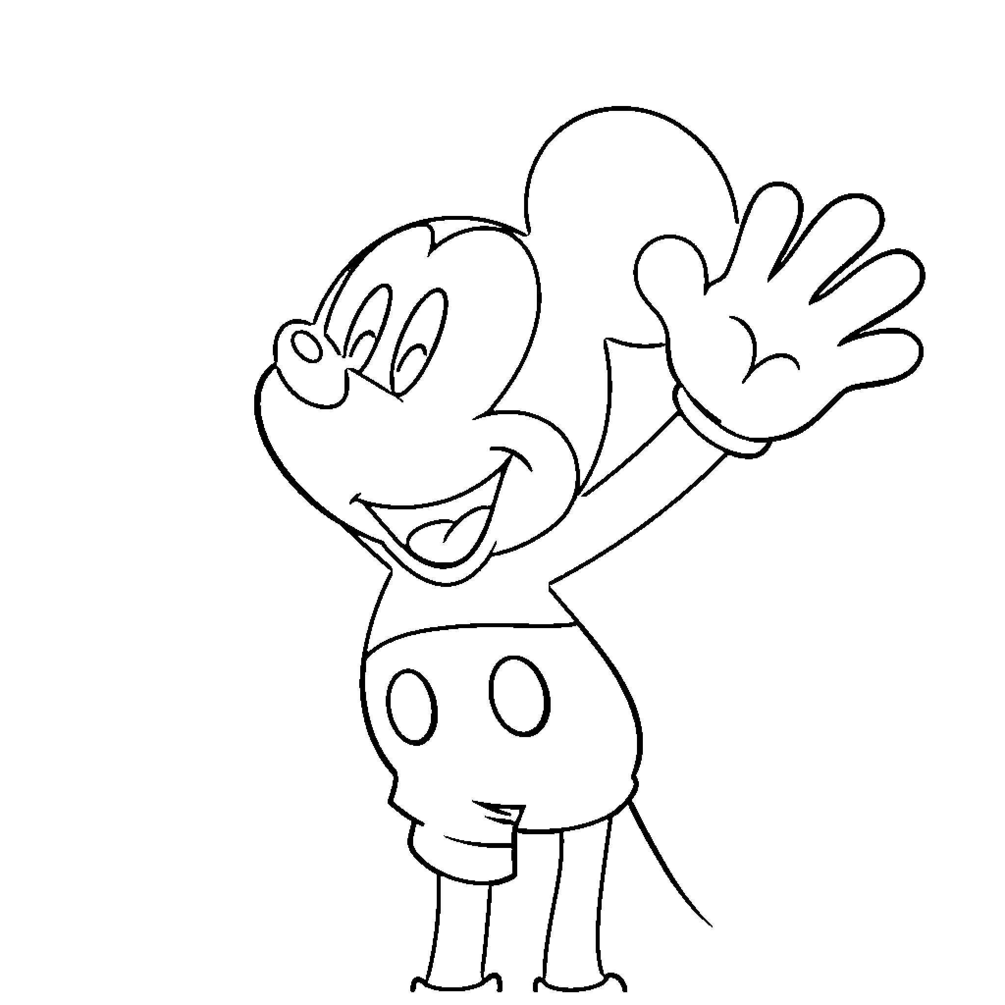 Mickey Mouse waving cheerfully Coloring Page (free black-and-white line drawing printable PDF for all, from beginners to advanced learners, including children, teens, adults, and seniors)