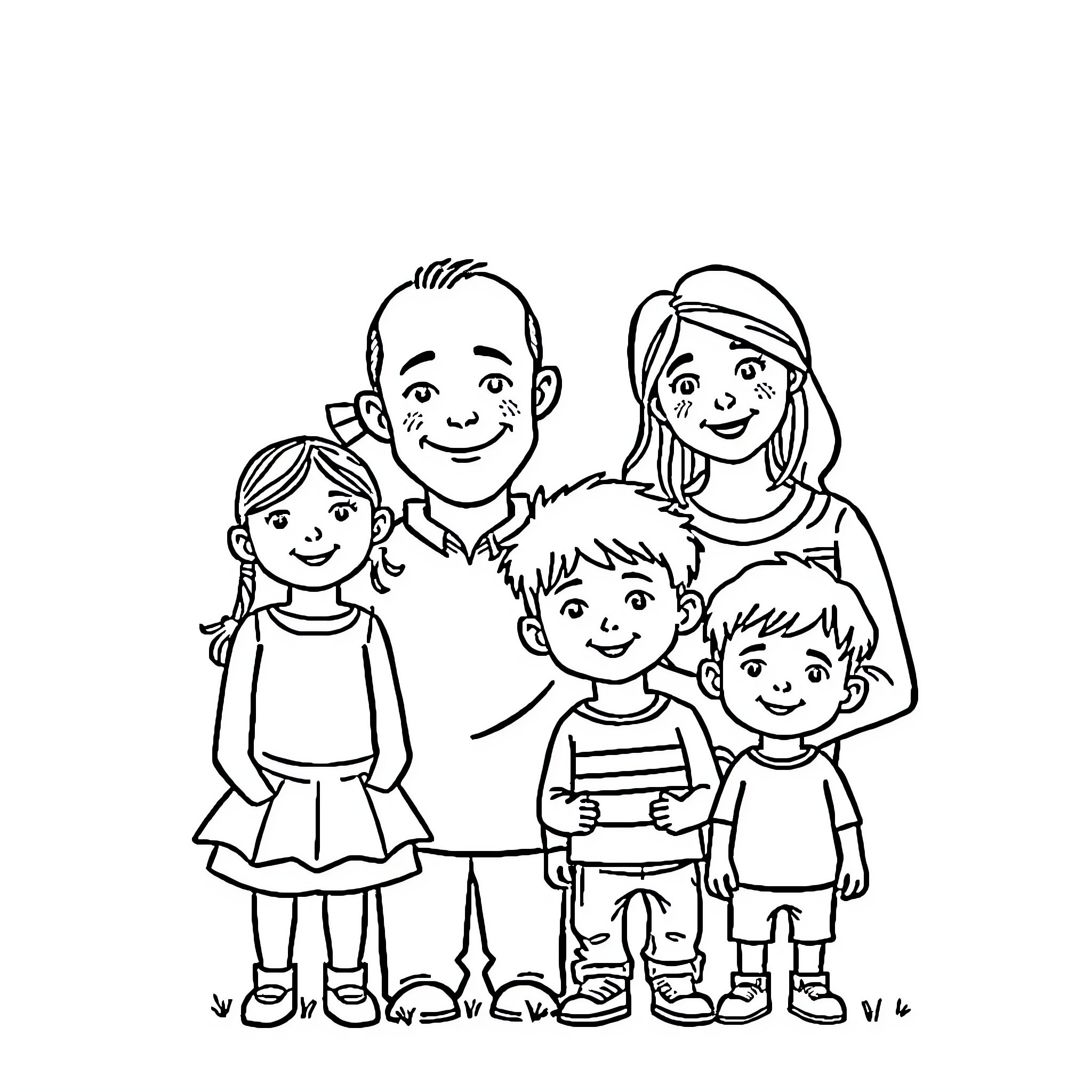 Family Enjoying a Happy Moment Together Coloring Page (free black-and-white line drawing printable PDF for all, from beginners to advanced learners, including children, teens, adults, and seniors)