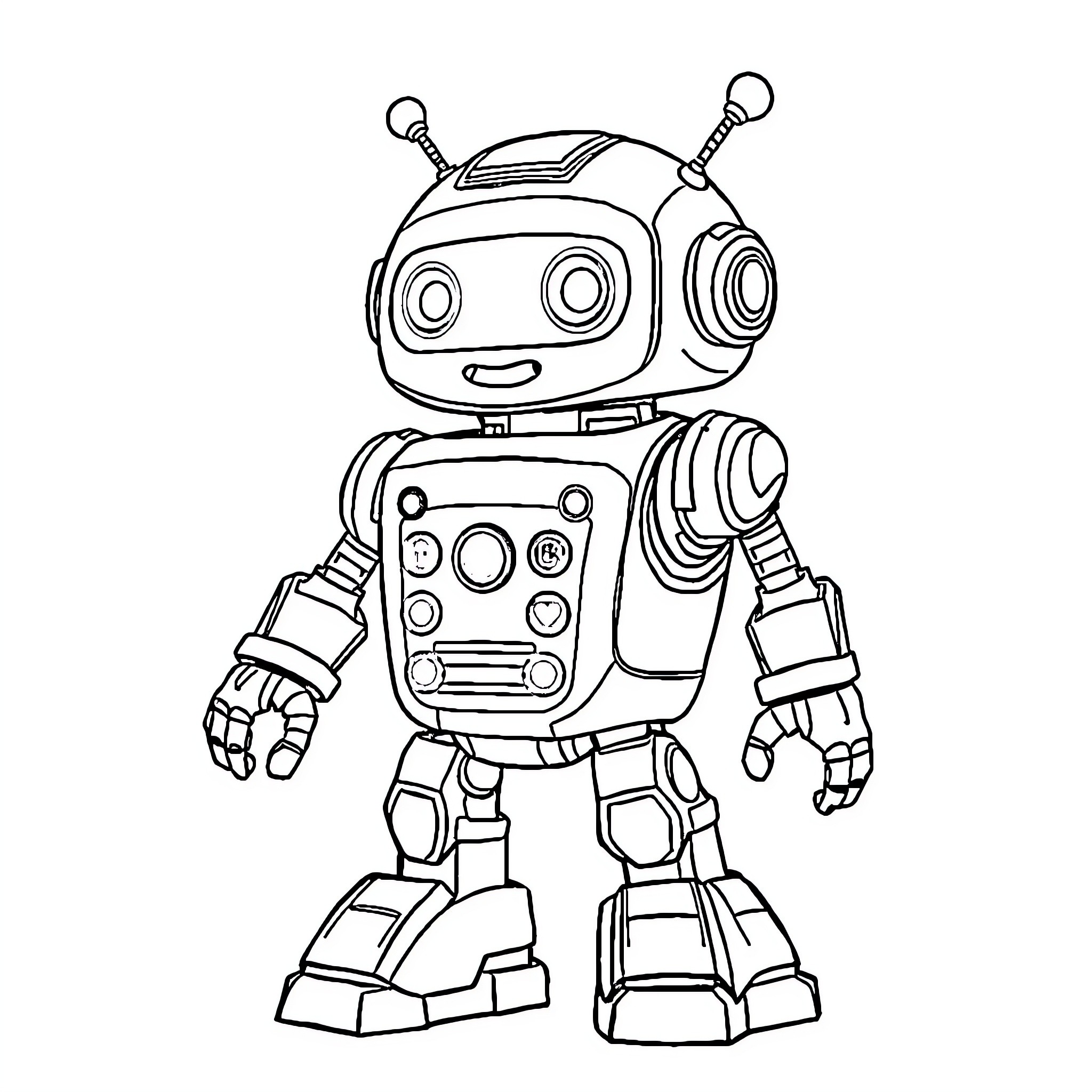 Robogobo playing joyfully with robotic limbs Coloring Page (free black-and-white line drawing printable PDF for all, from beginners to advanced learners, including children, teens, adults, and seniors)