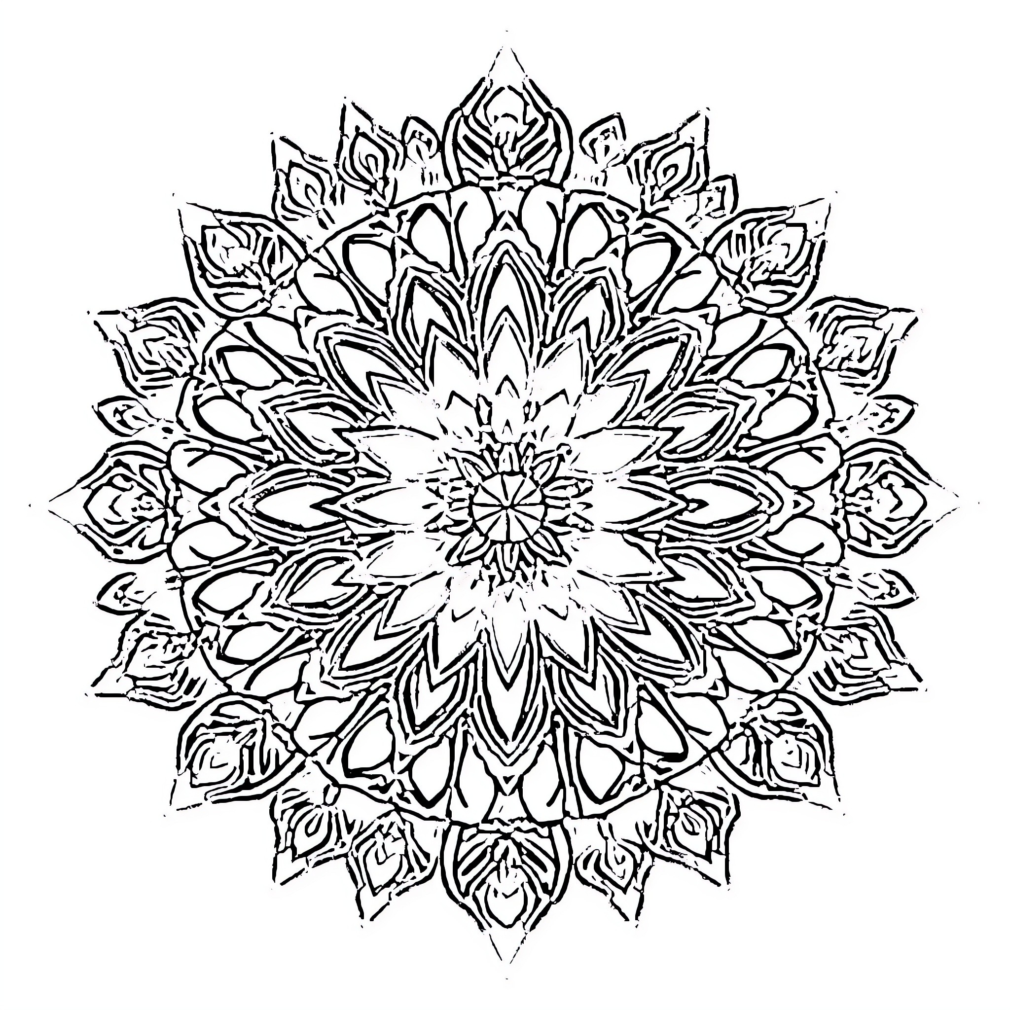 Mandala floral pattern with intricate symmetry Coloring Page (free black-and-white line drawing printable PDF for all, from beginners to advanced learners, including children, teens, adults, and seniors)