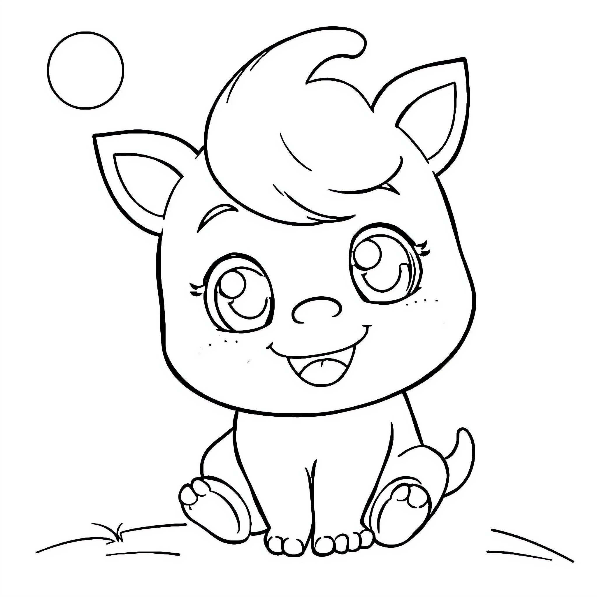 Kawaii Playful Piglet in Charming Sketch Coloring Page (free black-and-white line drawing printable PDF for all, from beginners to advanced learners, including children, teens, adults, and seniors)