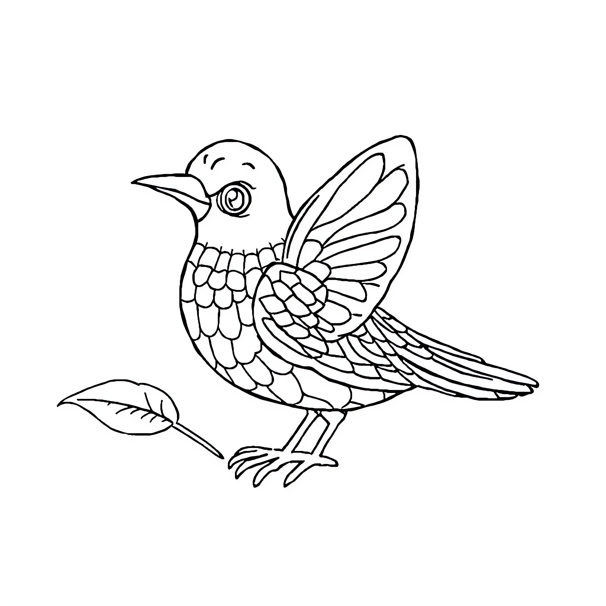 Easy Detailed Bird Drawing Coloring Page (free black-and-white line drawing printable PDF for all, from beginners to advanced learners, including children, teens, adults, and seniors)