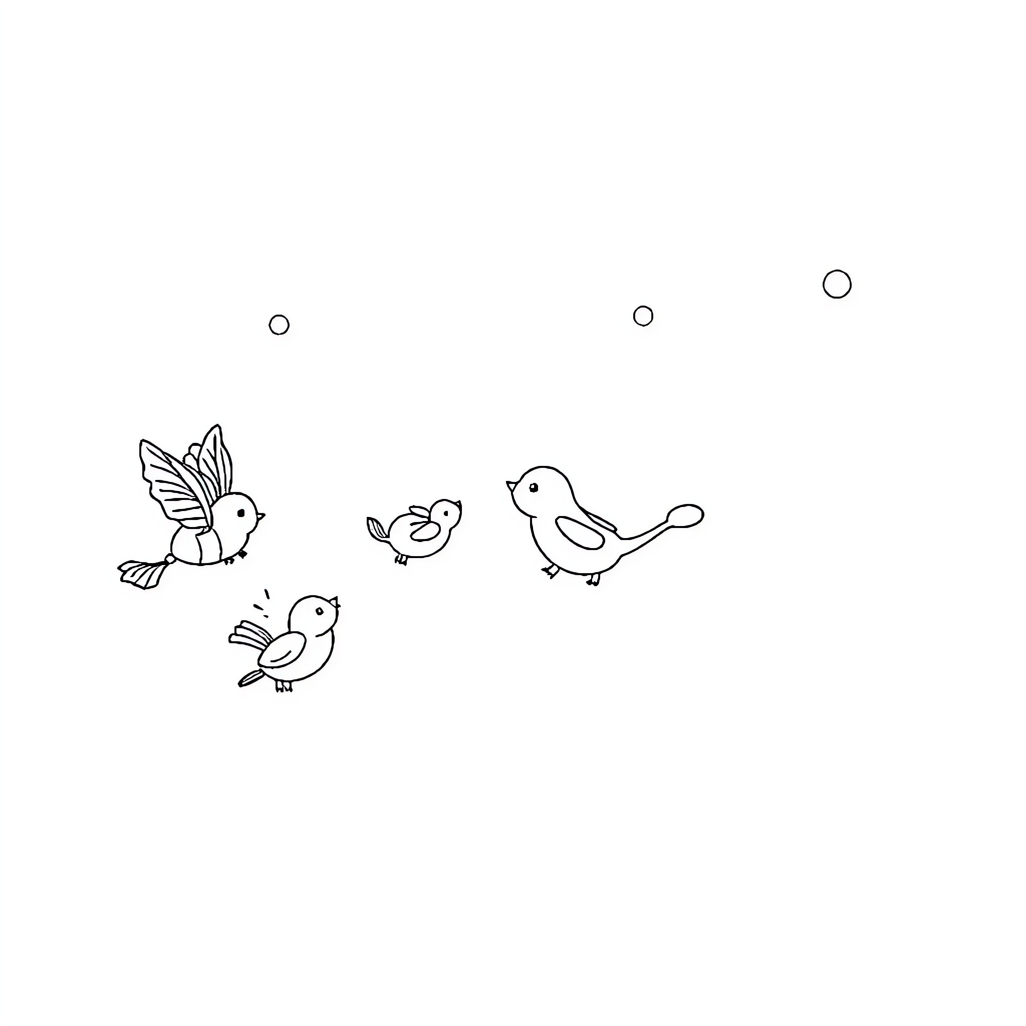 Critter birds soaring through the sky Coloring Page (free black-and-white line drawing printable PDF for all, from beginners to advanced learners, including children, teens, adults, and seniors)