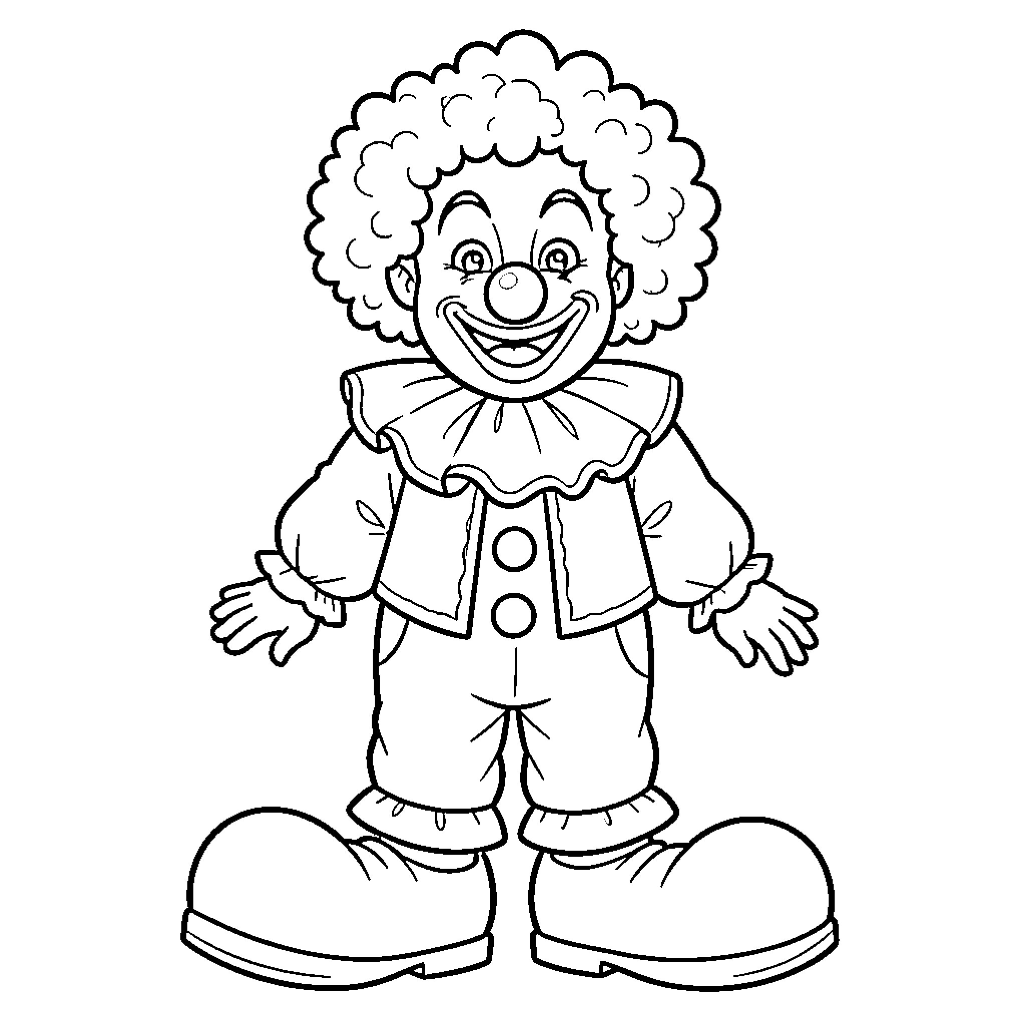 Clown with silly expression and colorful outfit Coloring Page (free black-and-white line drawing printable PDF for all, from beginners to advanced learners, including children, teens, adults, and seniors)