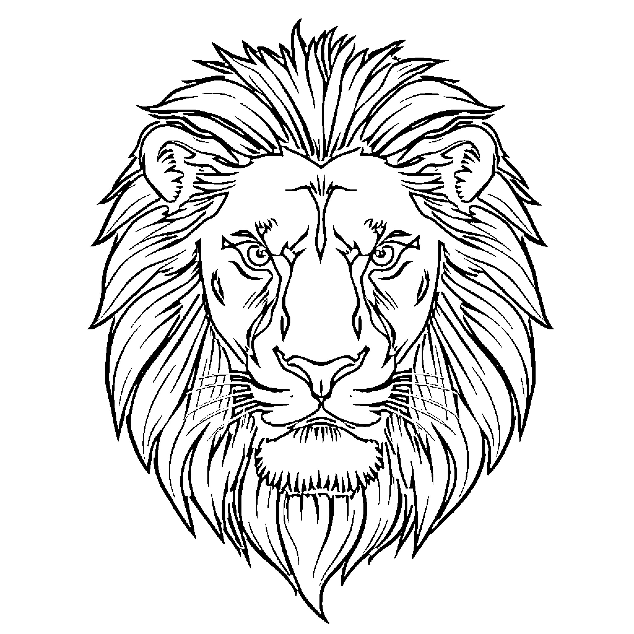Lion with intense gaze and fierce expression Coloring Page (free black-and-white line drawing printable PDF for all, from beginners to advanced learners, including children, teens, adults, and seniors)