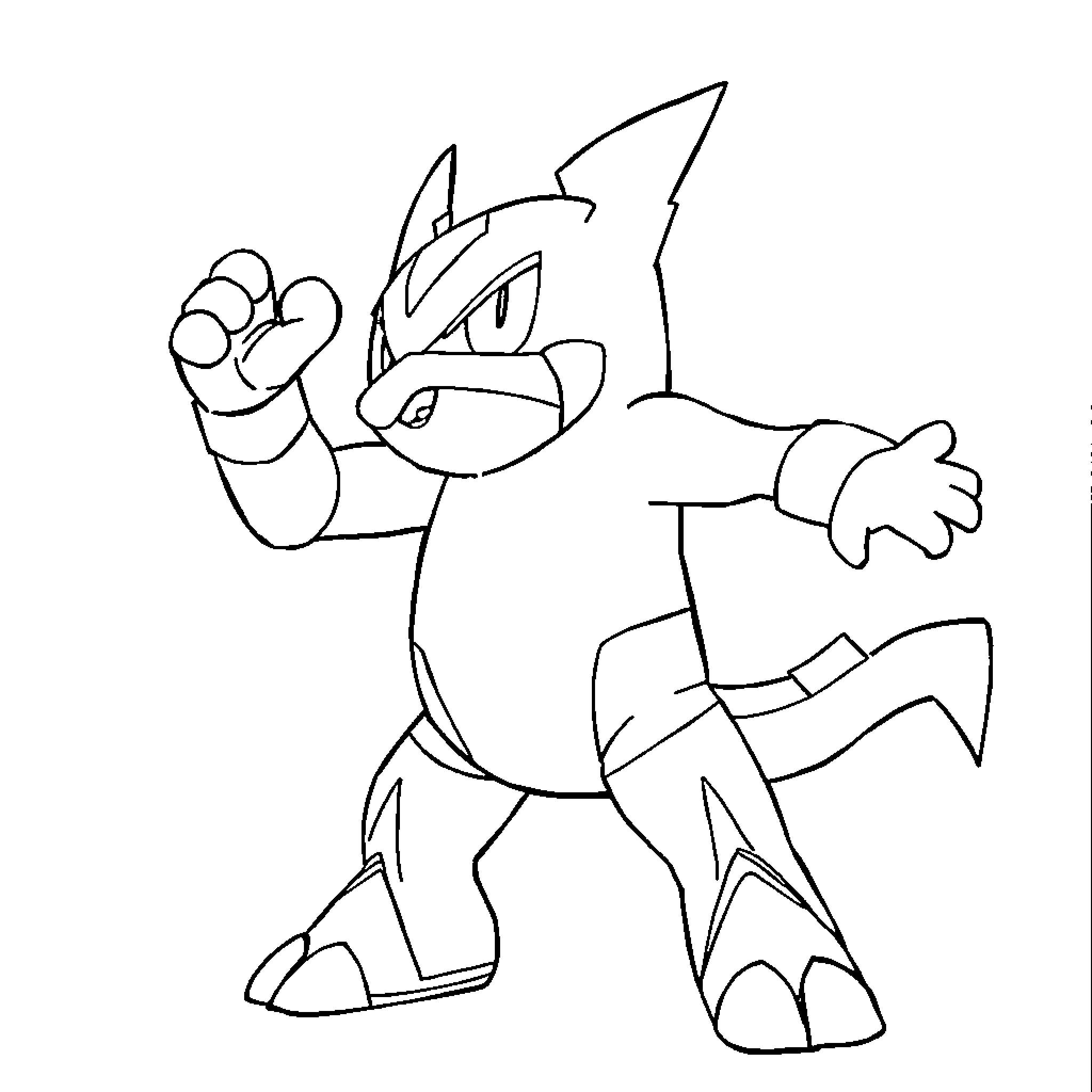 Pokémon character in fighting stance Coloring Page (free black-and-white line drawing printable PDF for all, from beginners to advanced learners, including children, teens, adults, and seniors)