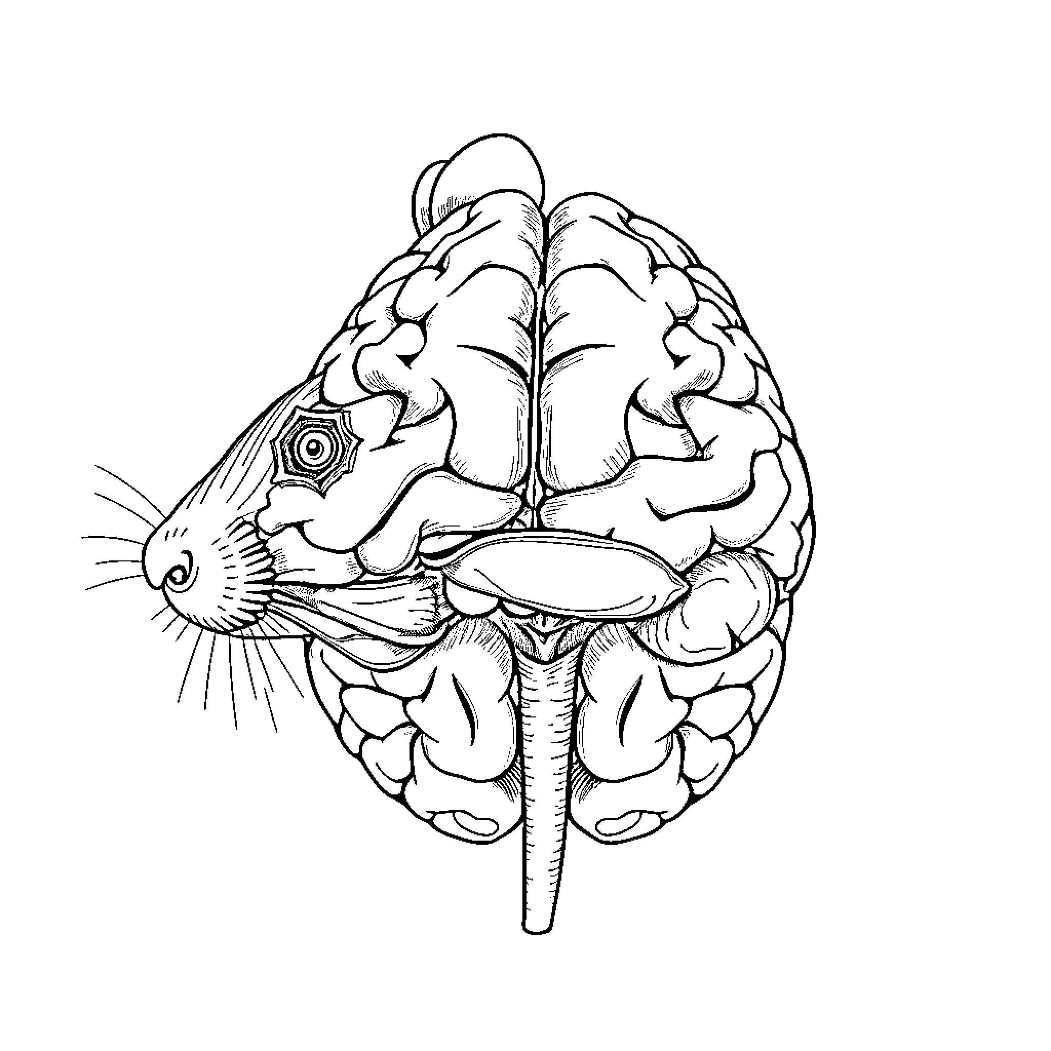 Rat brain with intricate details Coloring Page (free black-and-white line drawing printable PDF for all, from beginners to advanced learners, including children, teens, adults, and seniors)