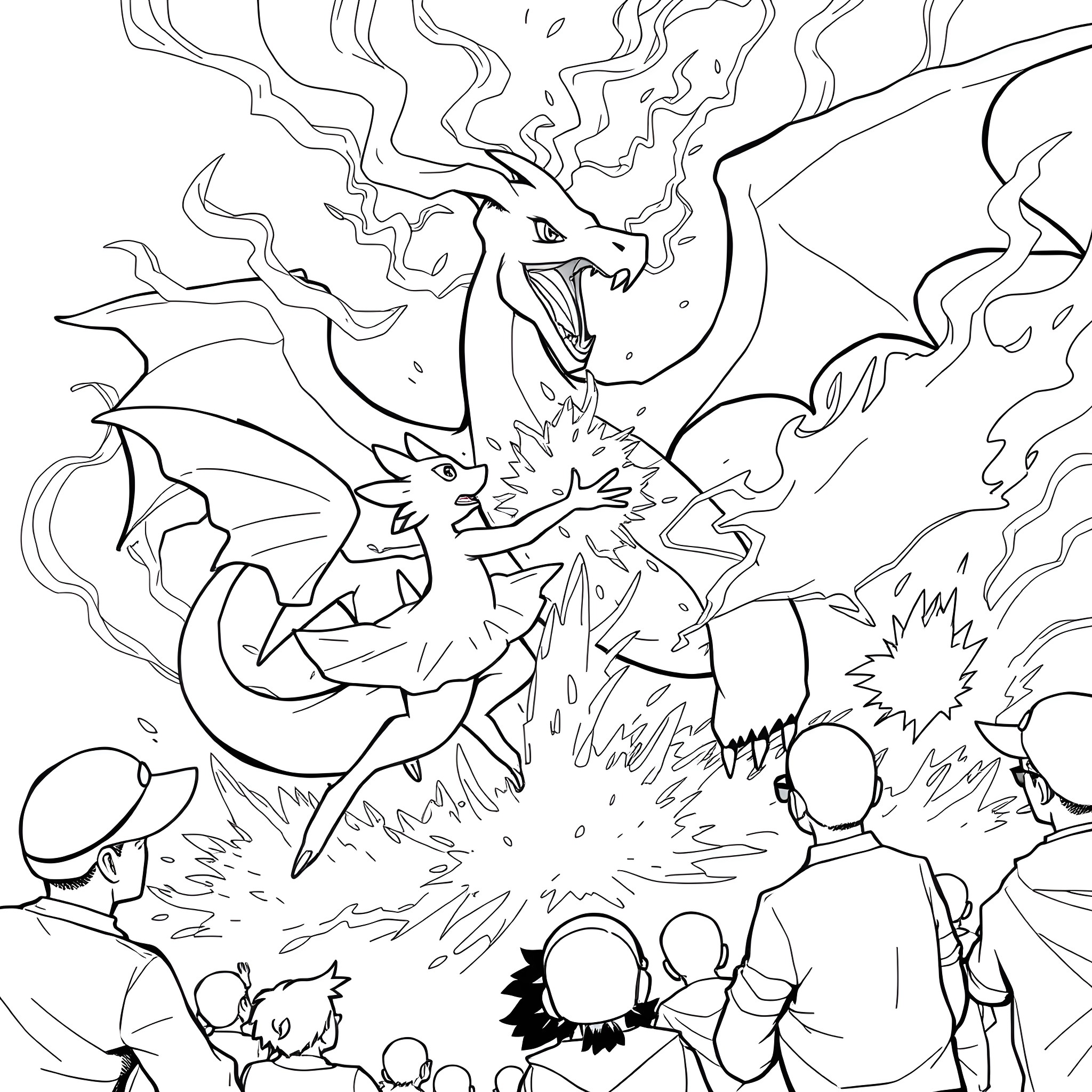 Pallerina: Dragon's Fiery Display Coloring Page (free black-and-white line drawing printable PDF for all, from beginners to advanced learners, including children, teens, adults, and seniors)