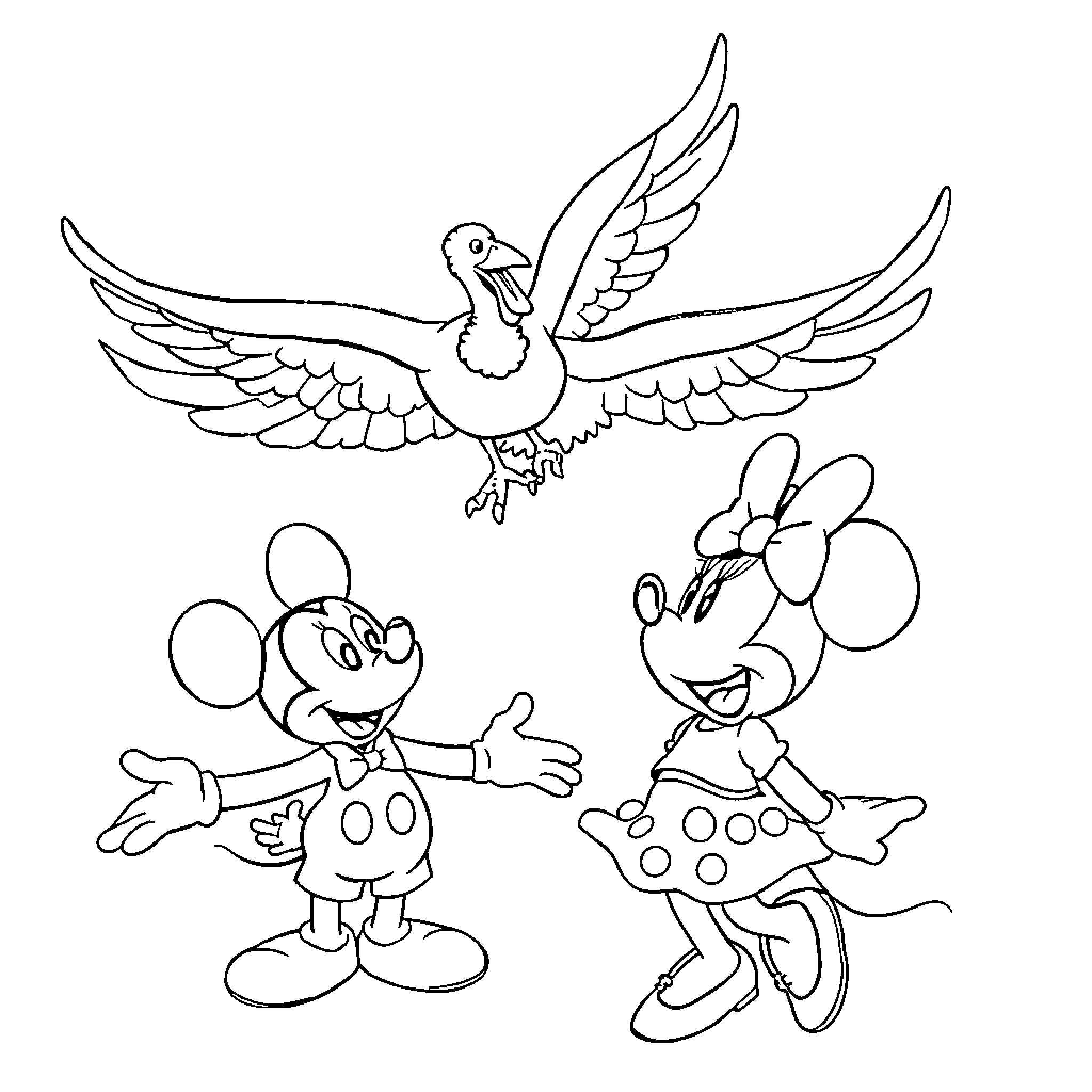 Turkey-themed cartoon characters in various poses Coloring Page (free black-and-white line drawing printable PDF for all, from beginners to advanced learners, including children, teens, adults, and seniors)
