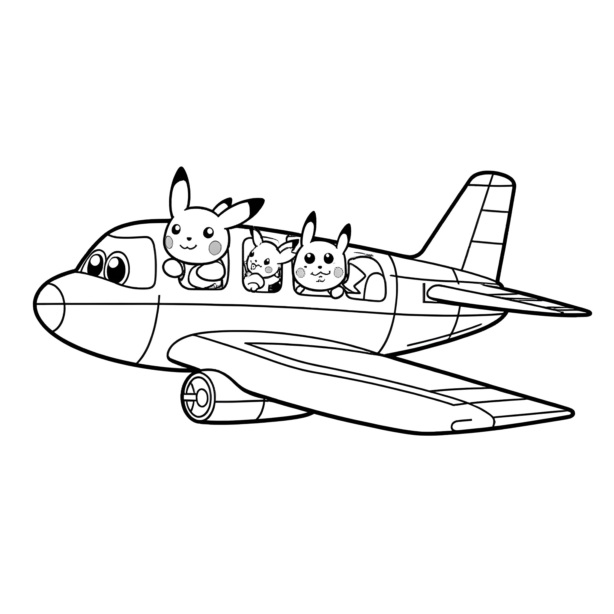 Plane with cute animal passengers Coloring Page (free black-and-white line drawing printable PDF for all, from beginners to advanced learners, including children, teens, adults, and seniors)