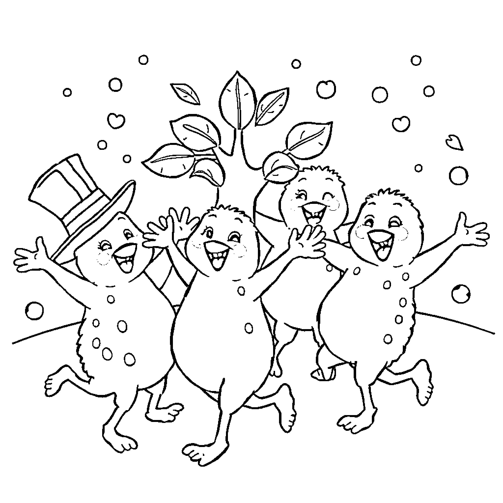 Sprunki Characters Celebrate with Joy Coloring Page (free black-and-white line drawing printable PDF for all, from beginners to advanced learners, including children, teens, adults, and seniors)