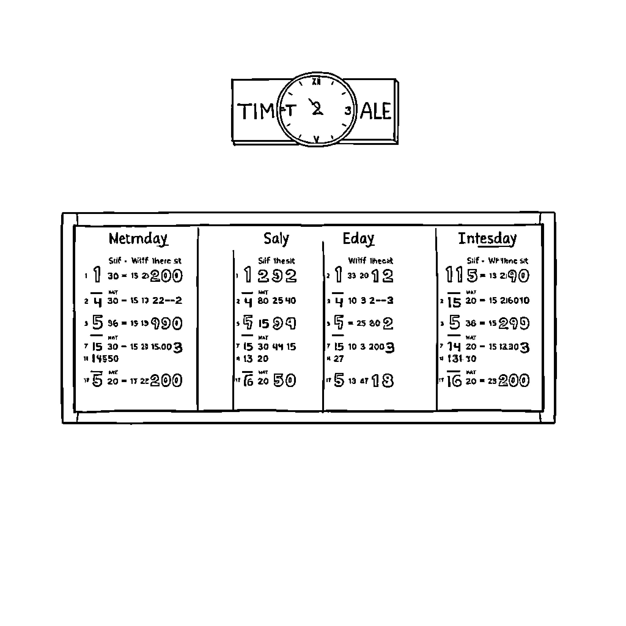 Timetable showing weekly schedule Coloring Page (free black-and-white line drawing printable PDF for all, from beginners to advanced learners, including children, teens, adults, and seniors)